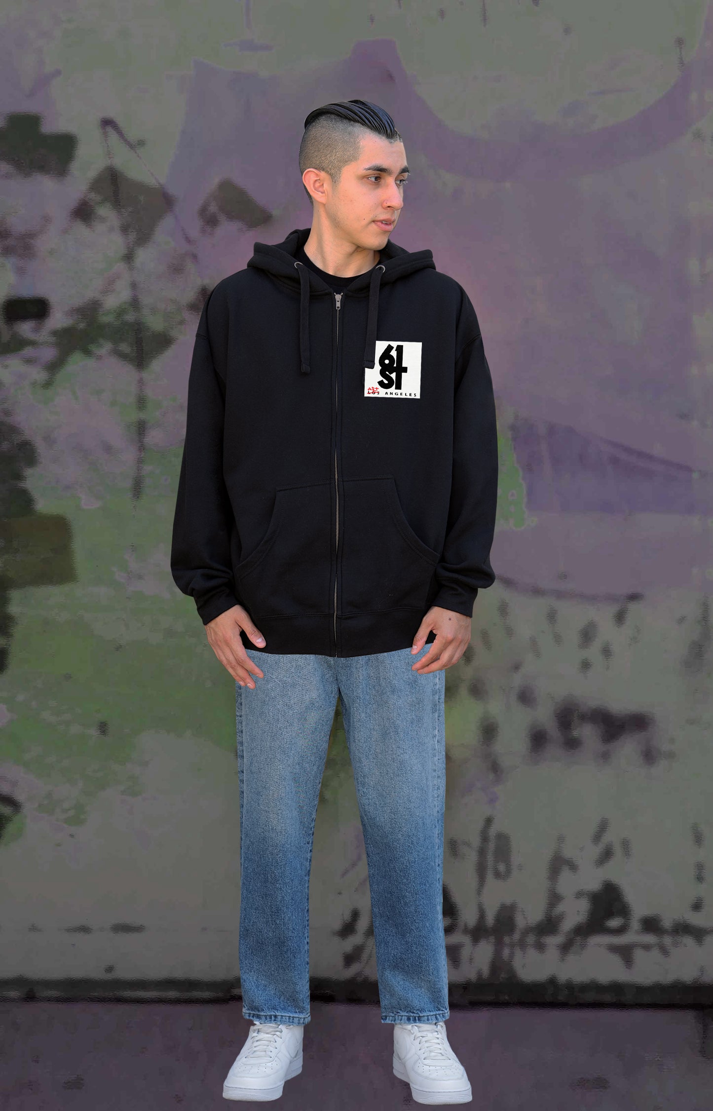 Monalisa Print W/Hand Painted Art Work Zip Up Black