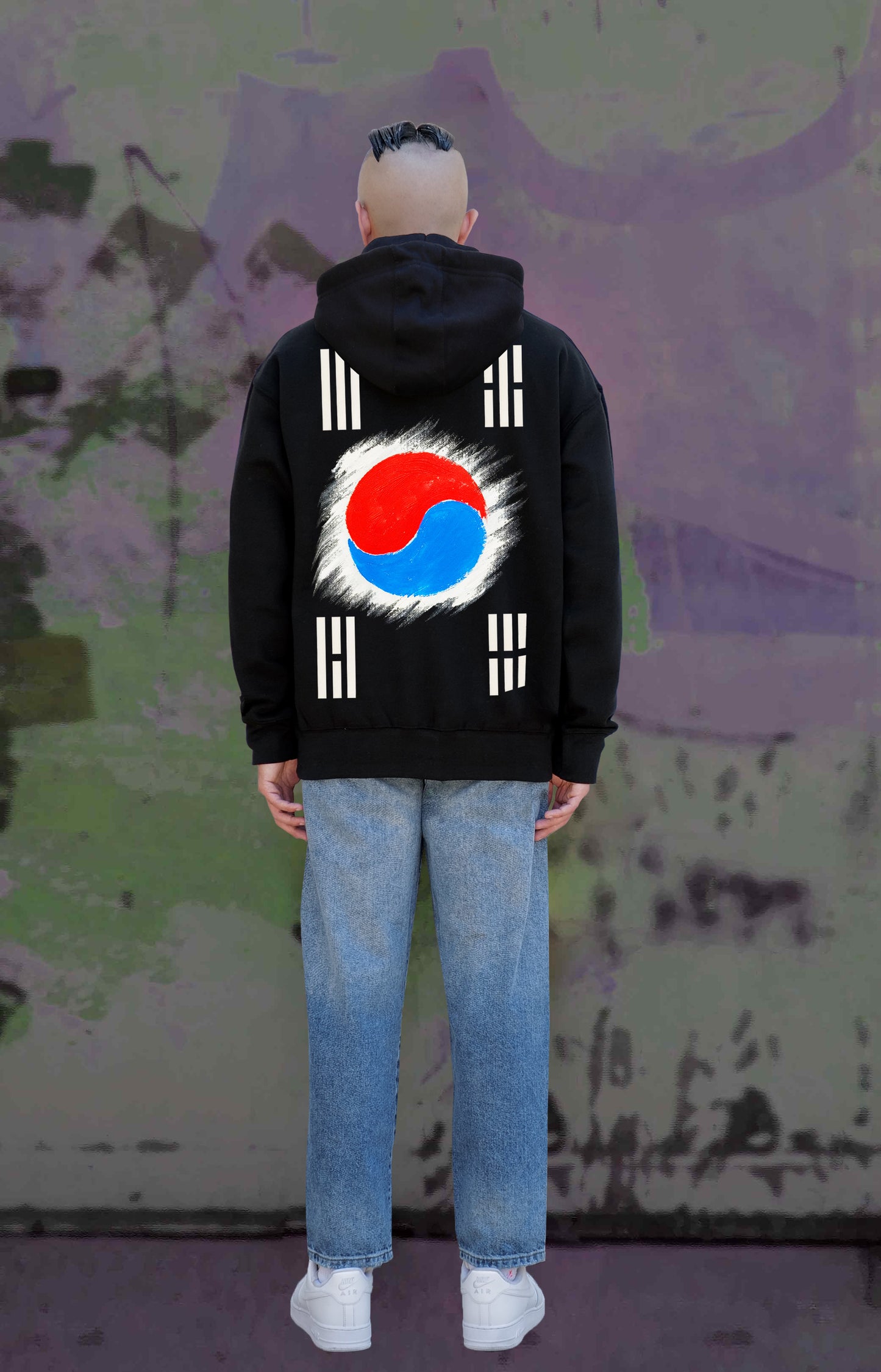 South Korea Flag Hand Painted Art Work Zip Up Black