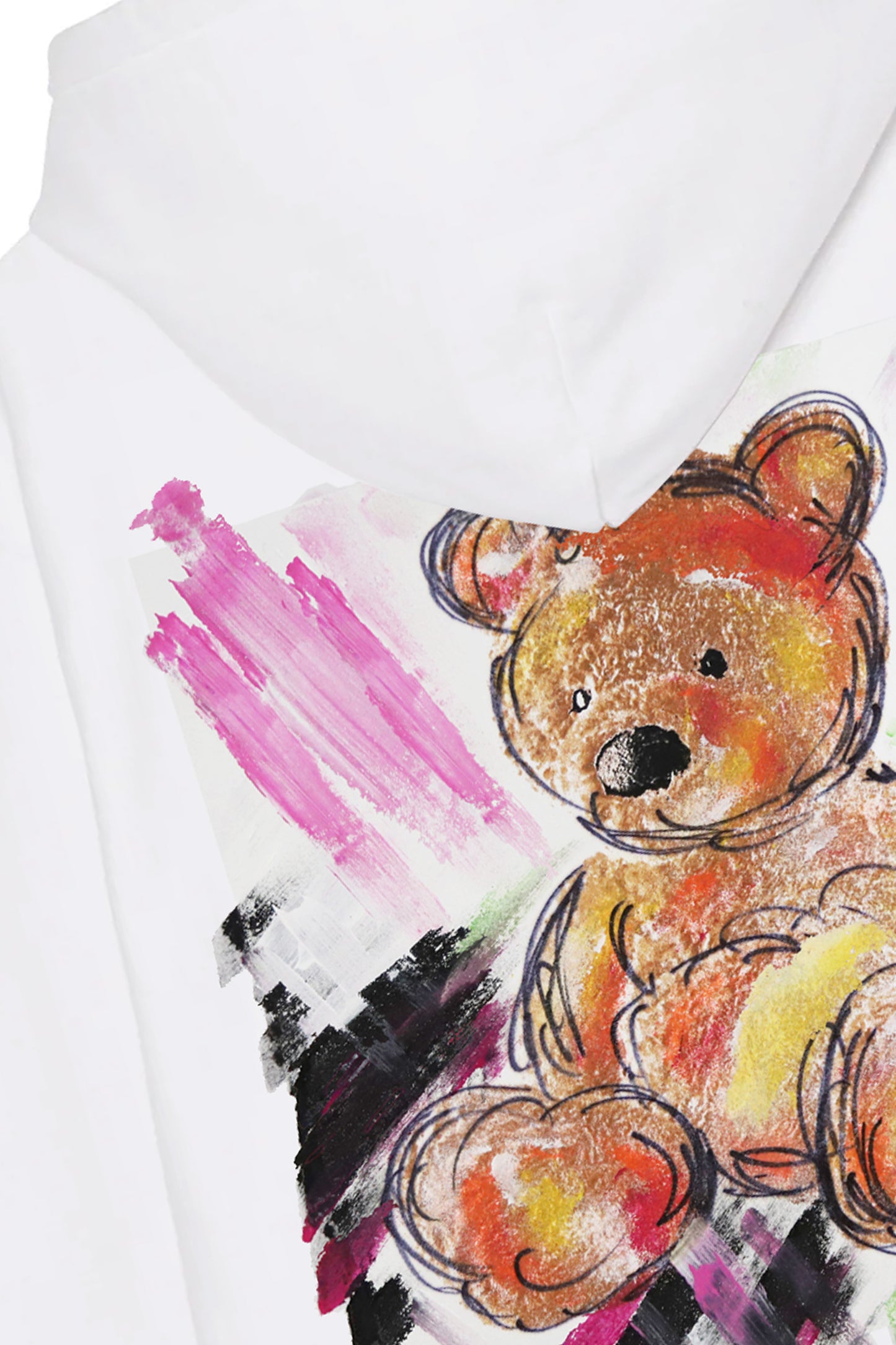 Teddy Bear Print W/Hand Painted Art Work Hoodie White