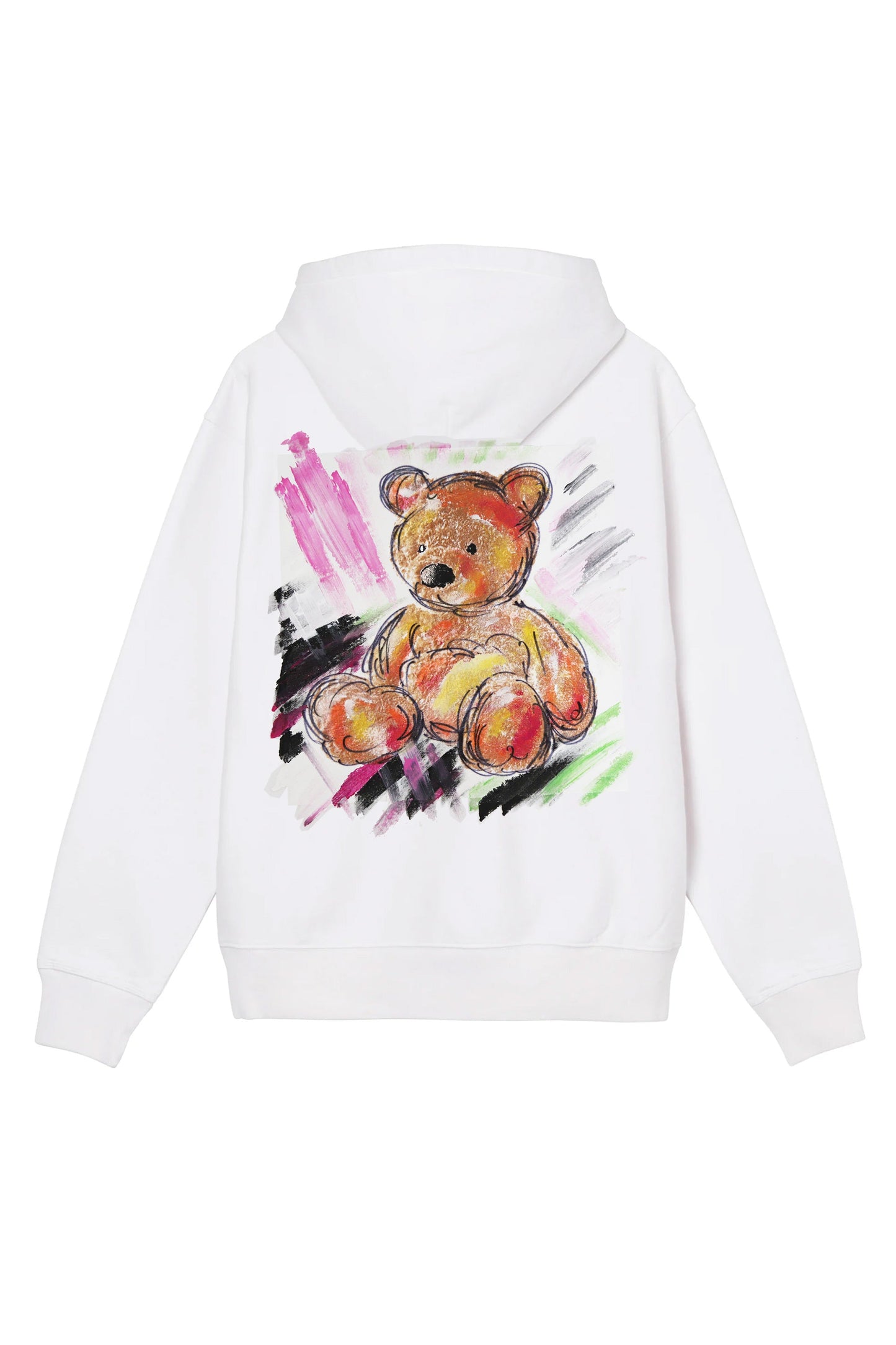 Teddy Bear Print W/Hand Painted Art Work Hoodie White