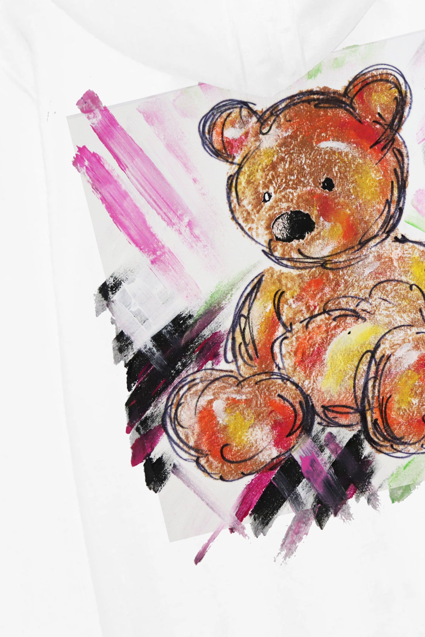 Teddy Bear Print W/Hand Painted Art Work Zip Up White