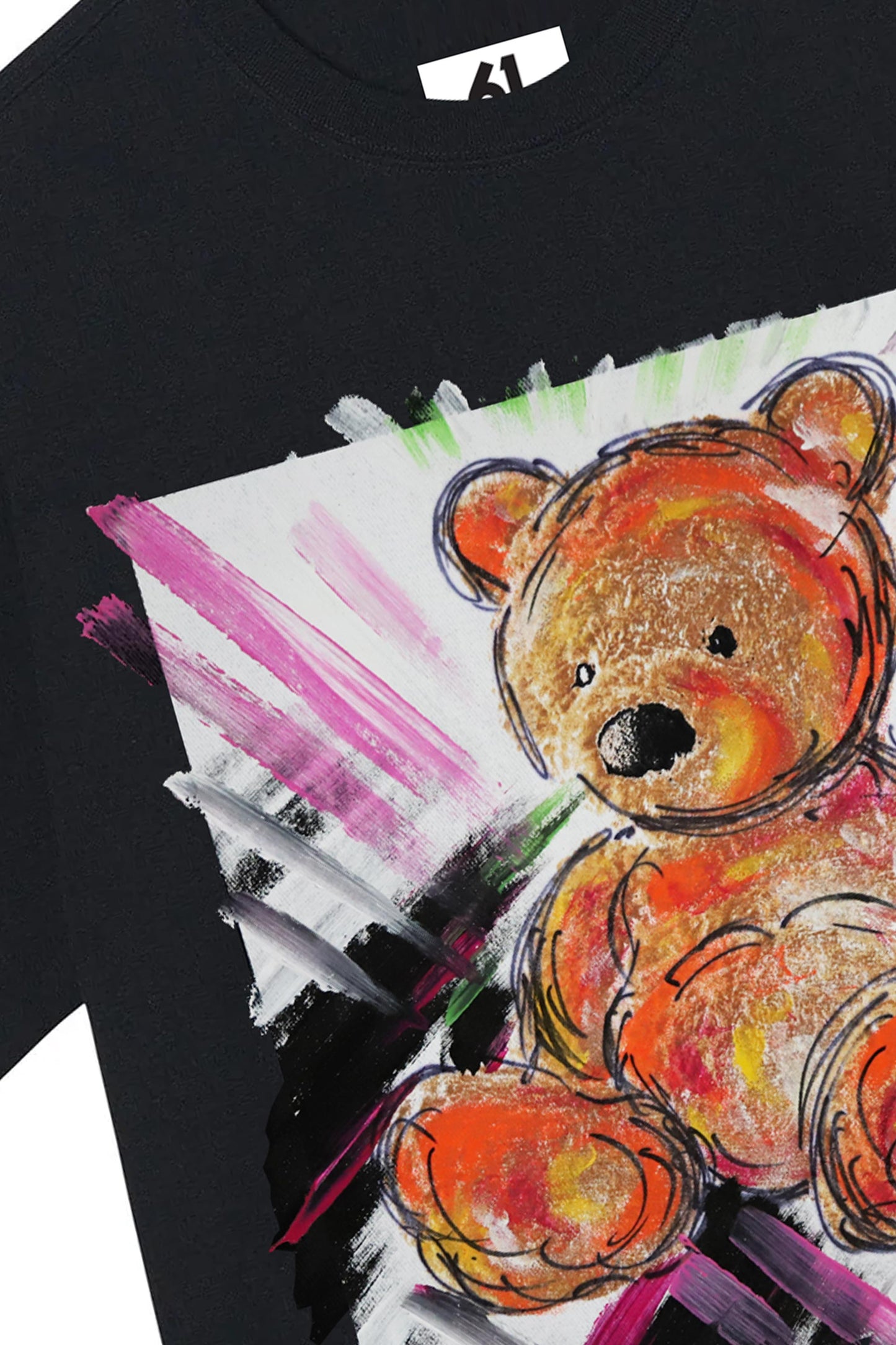 Teddy Bear Print W/Hand Painted Art Work Tee Black