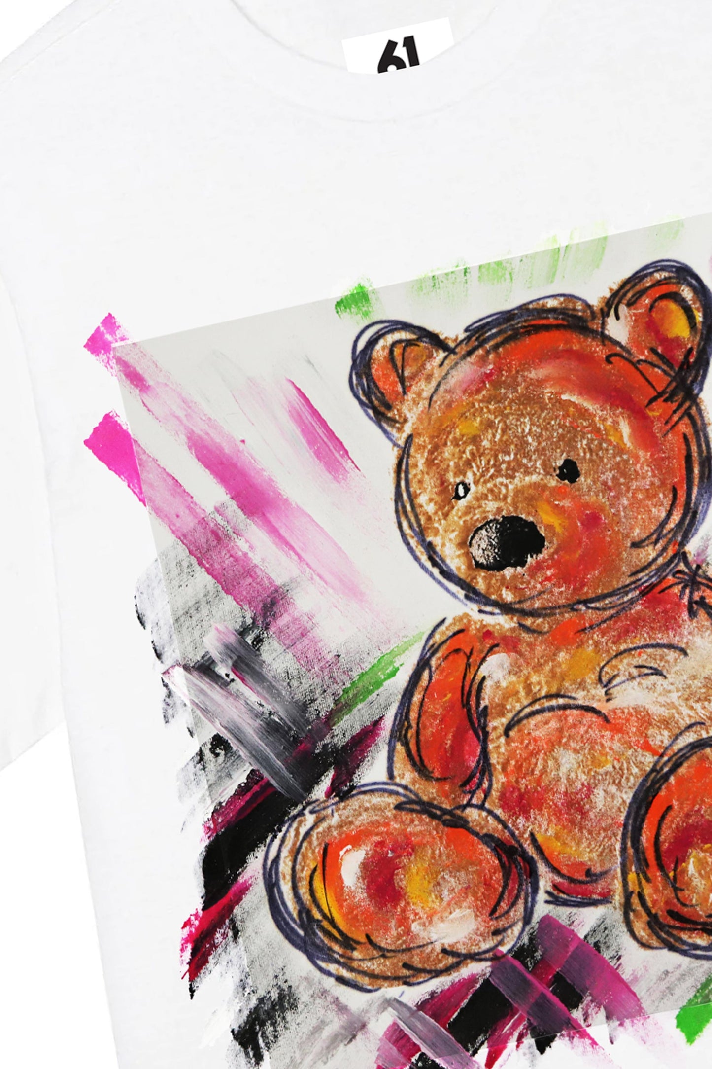 Teddy Bear Print W/Hand Painted Art Work Tee White