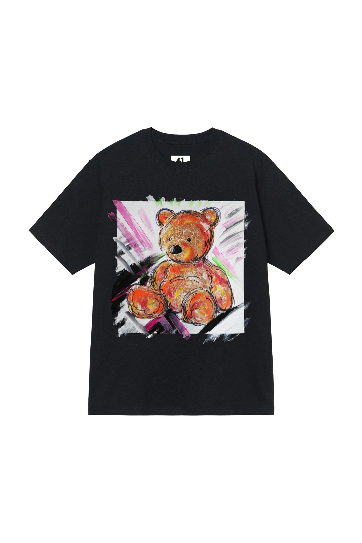 Teddy Bear Print W/Hand Painted Art Work Tee Black