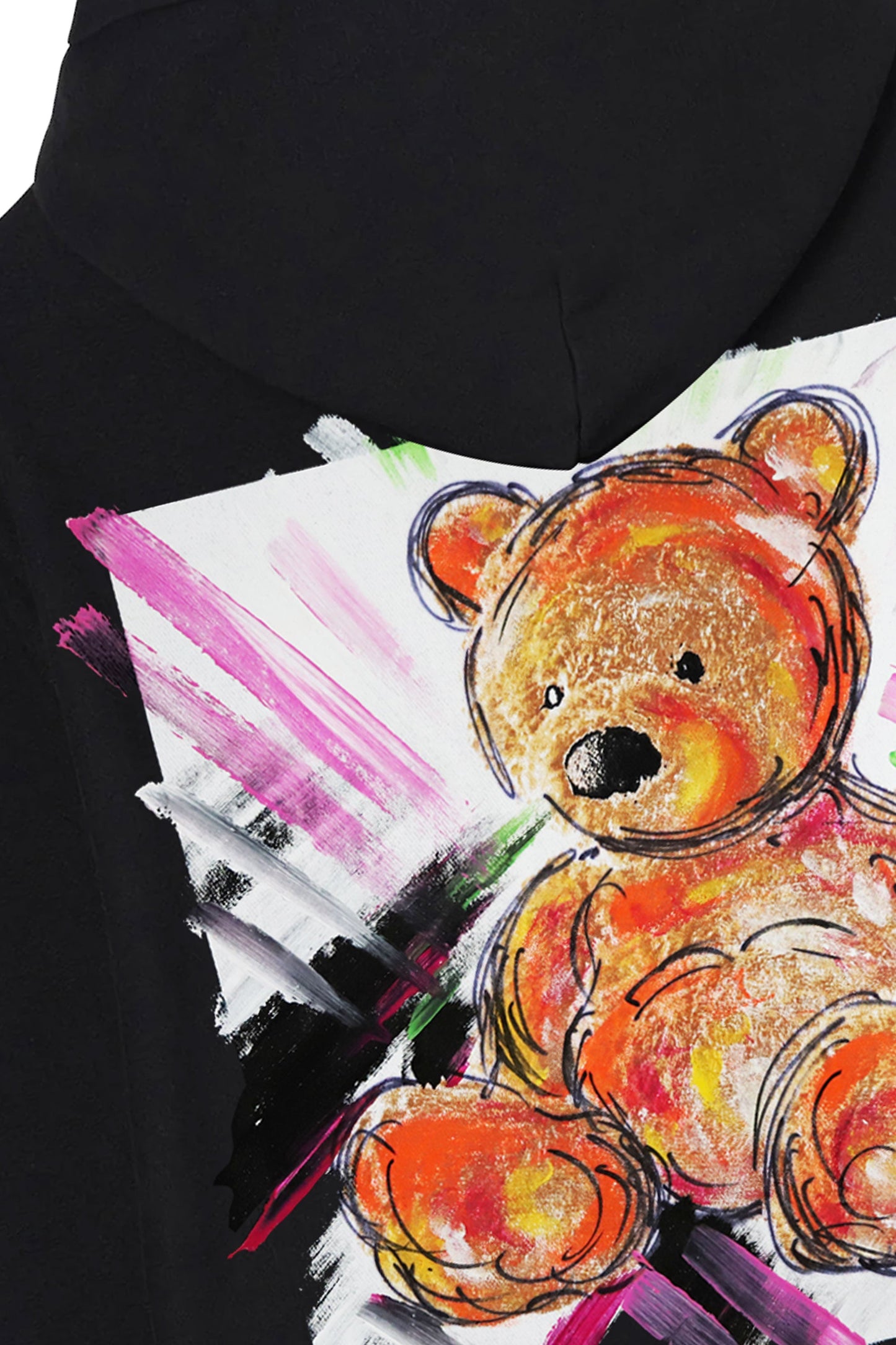 Teddy Bear Print W/Hand Painted Art Work Hoodie Black