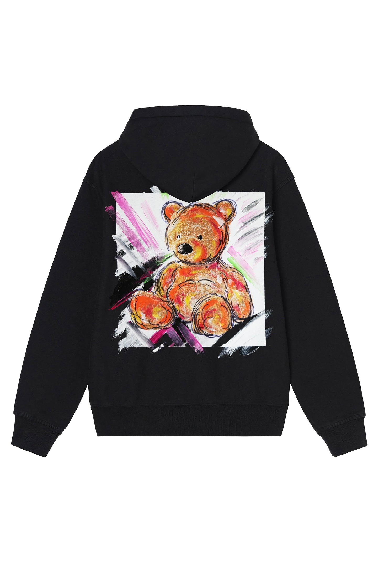 Teddy Bear Print W/Hand Painted Art Work Hoodie Black