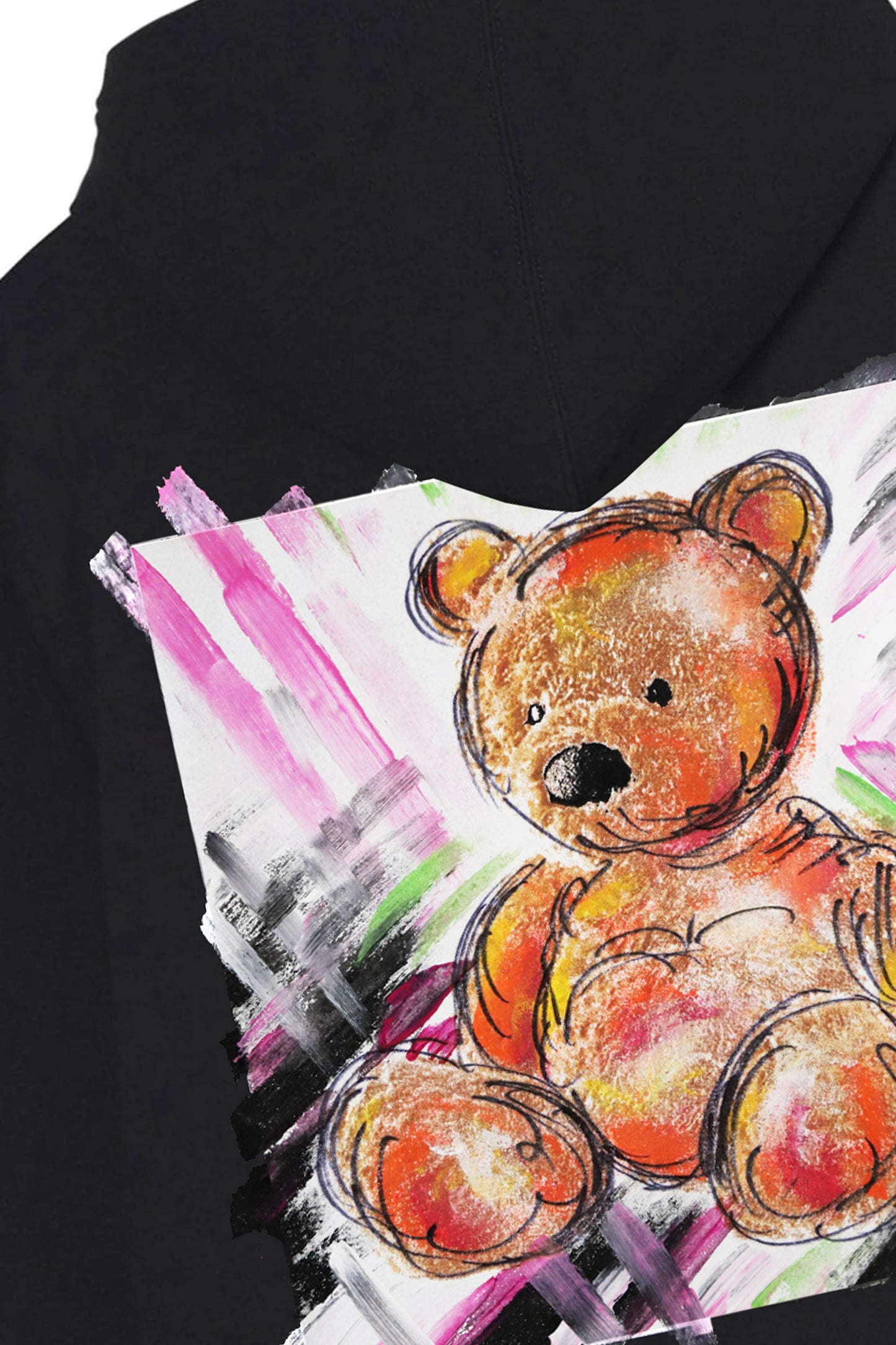 Teddy Bear Print W/Hand Painted Art Work Zip Up Black