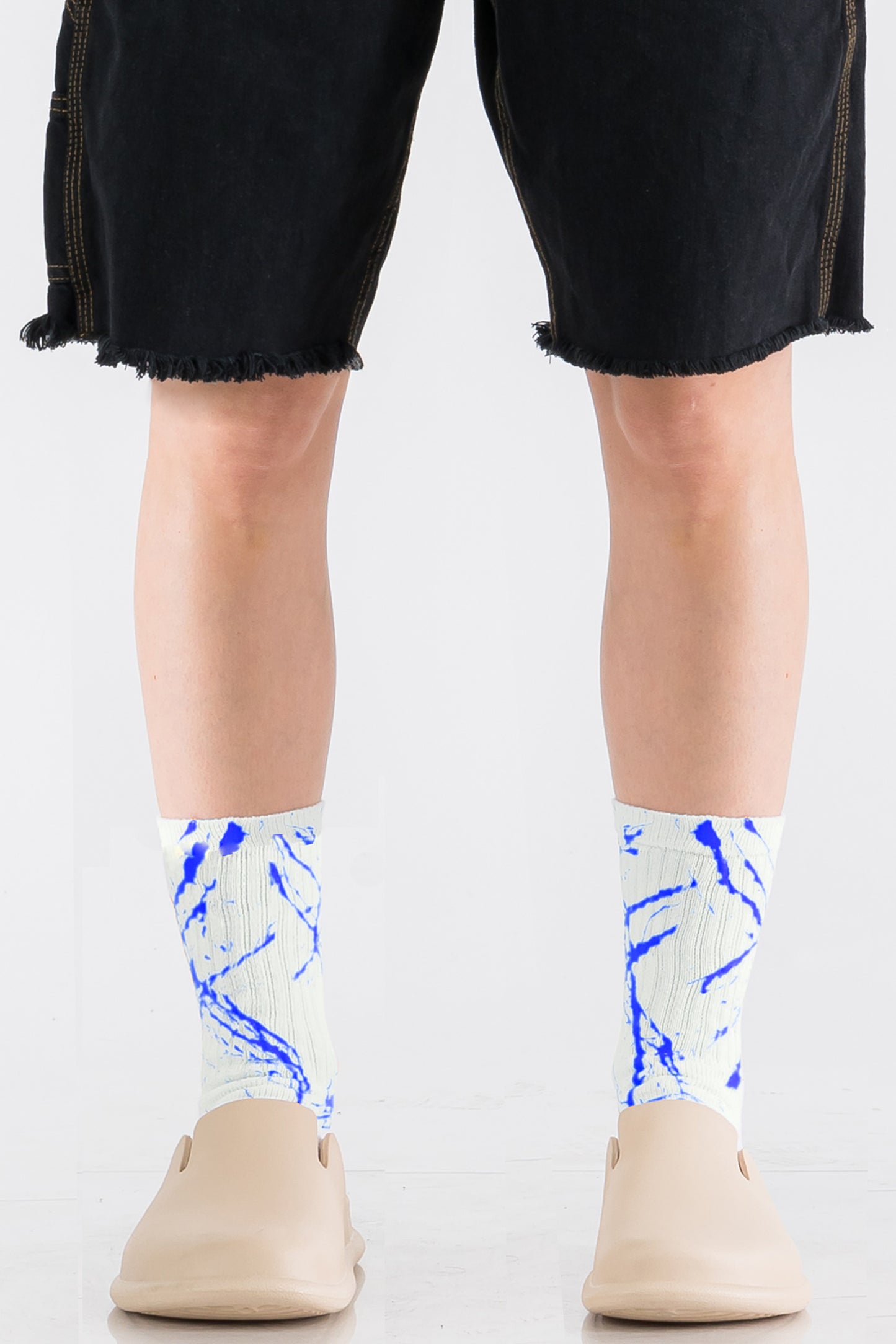 Hand Painted Socks White - Blue