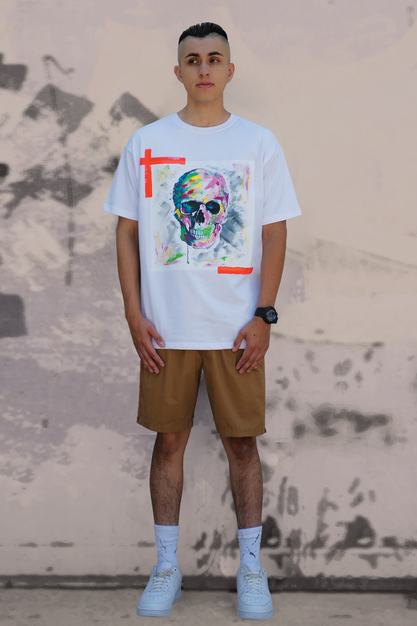 Skull Print W/Hand Painted Art Work Tee White