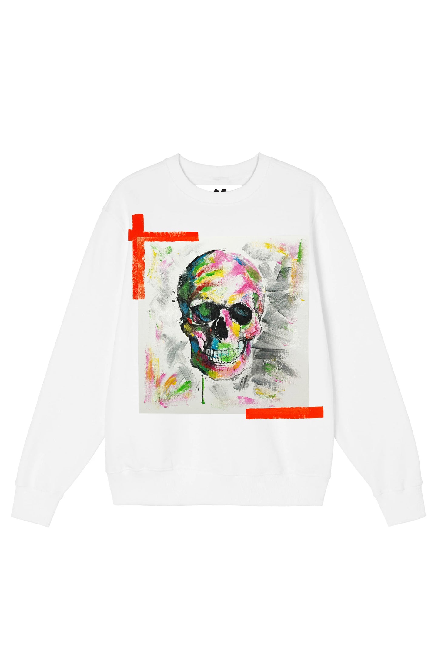 Skull Print W/Hand Painted Art Work Crew White