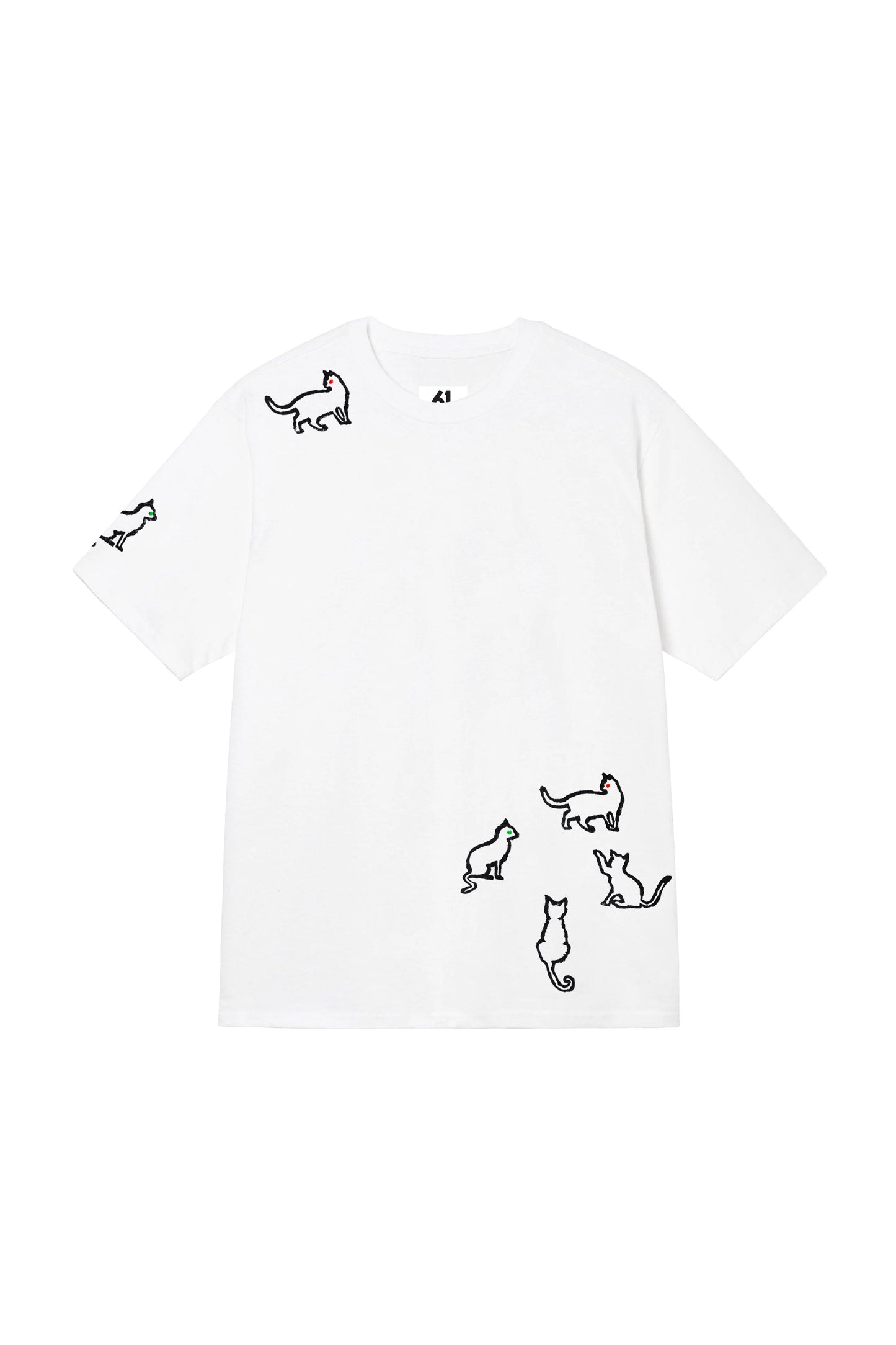 Cats Hand Painted Art Work Tee White