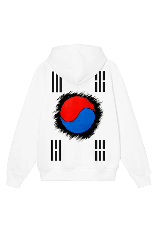 South Korea Flag Hand Painted Art Work Zip Up White