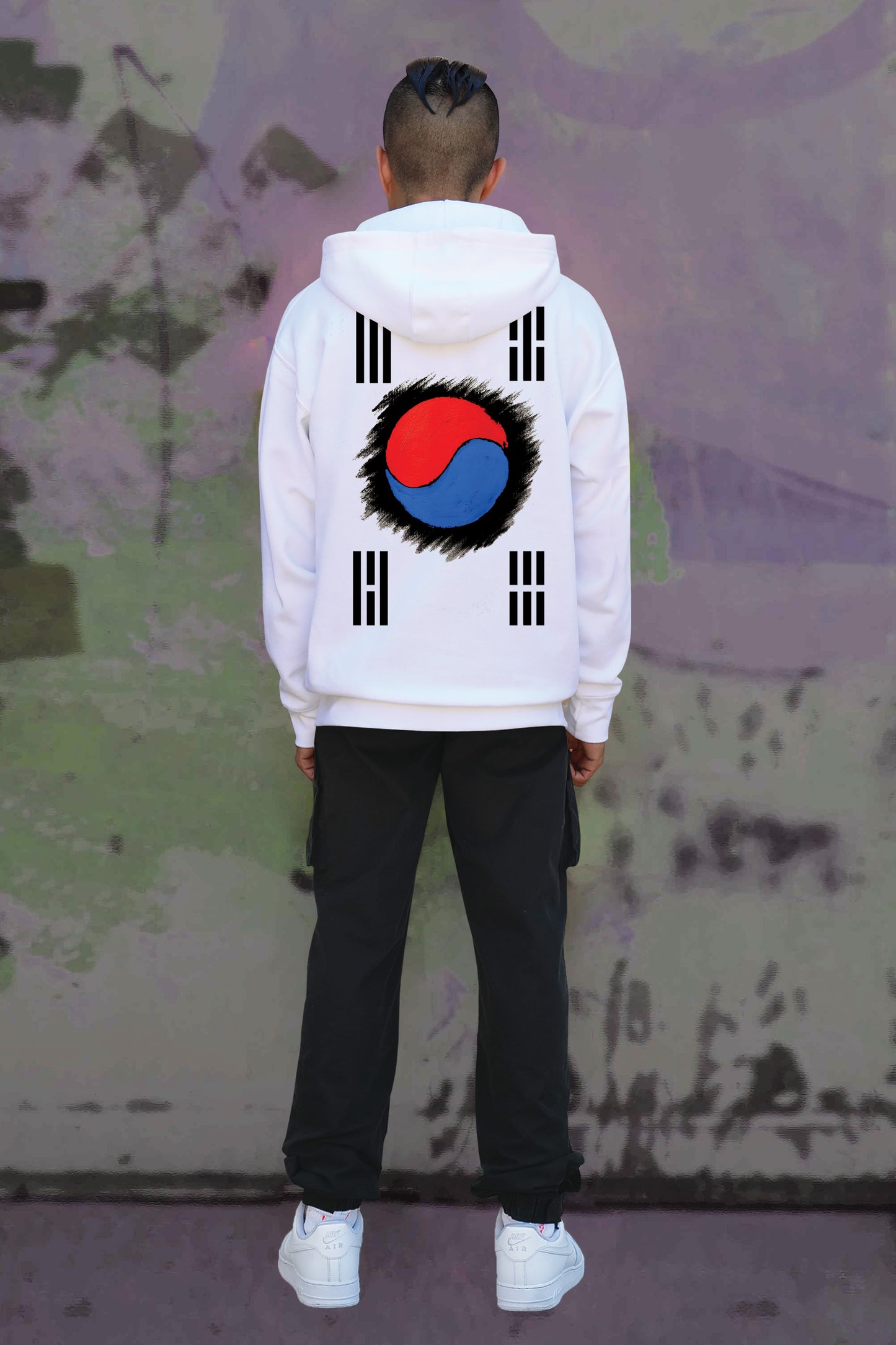 South Korea Flag Hand Painted Art Work Zip Up White