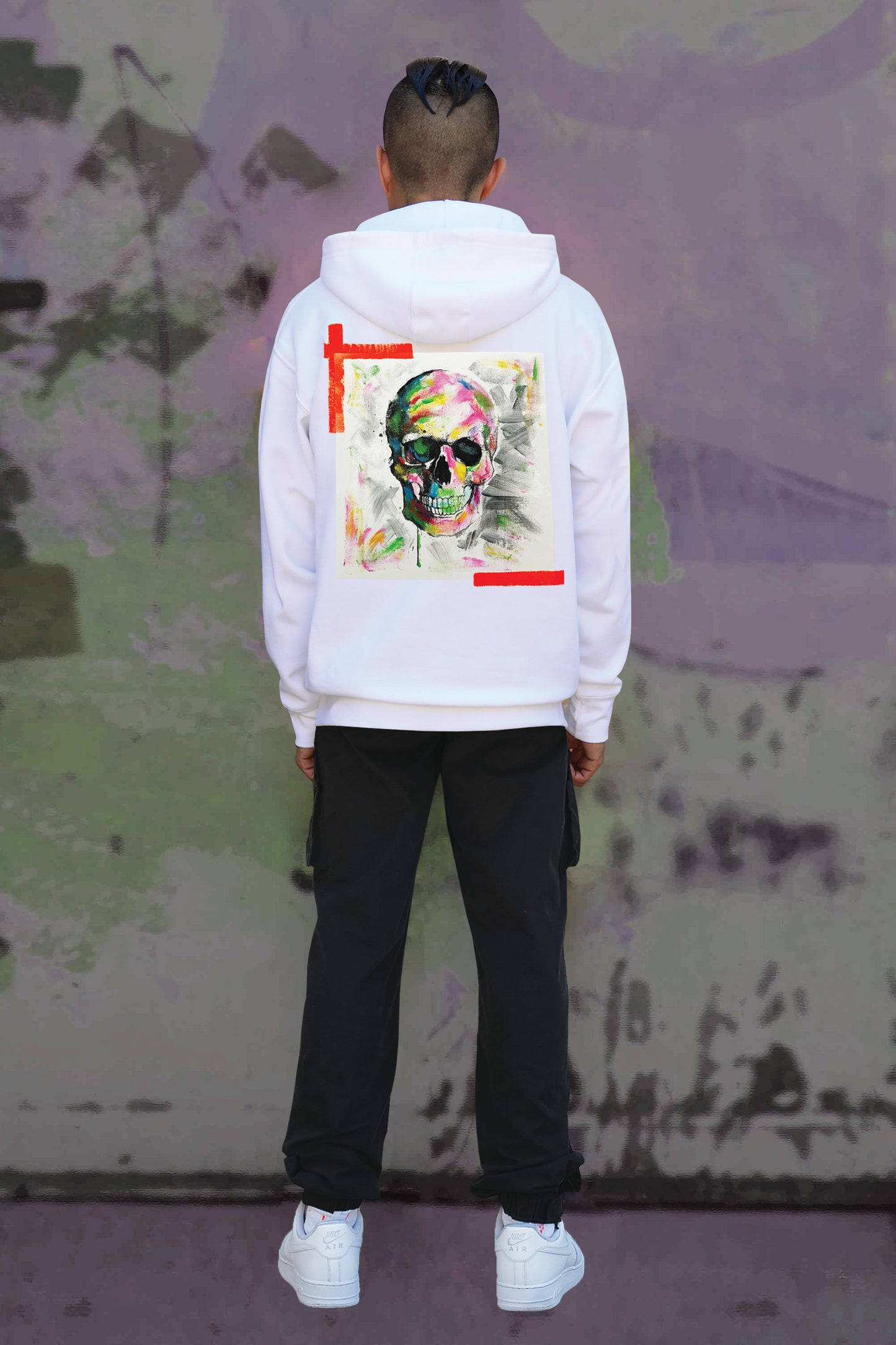 Skull Print W/Hand Painted Art Work Zip Up White