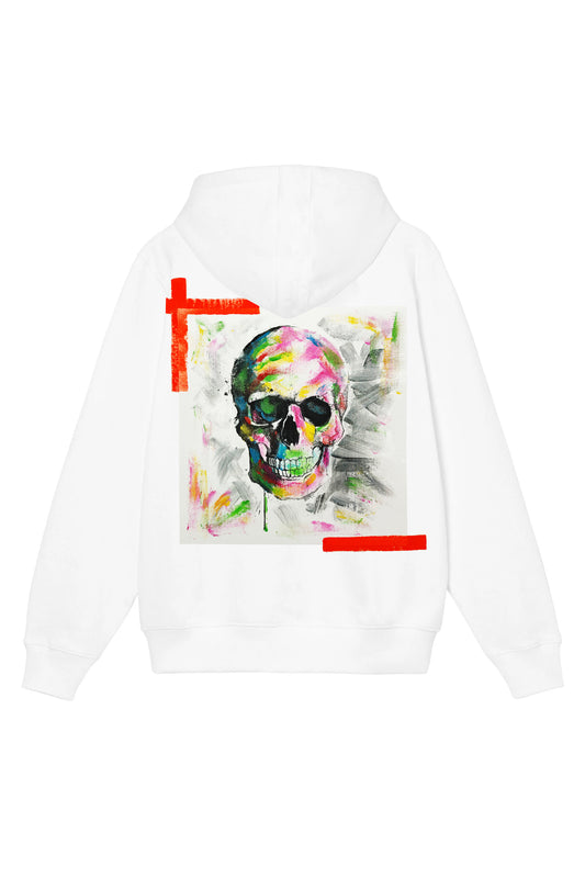 Skull Print W/Hand Painted Art Work Zip Up White