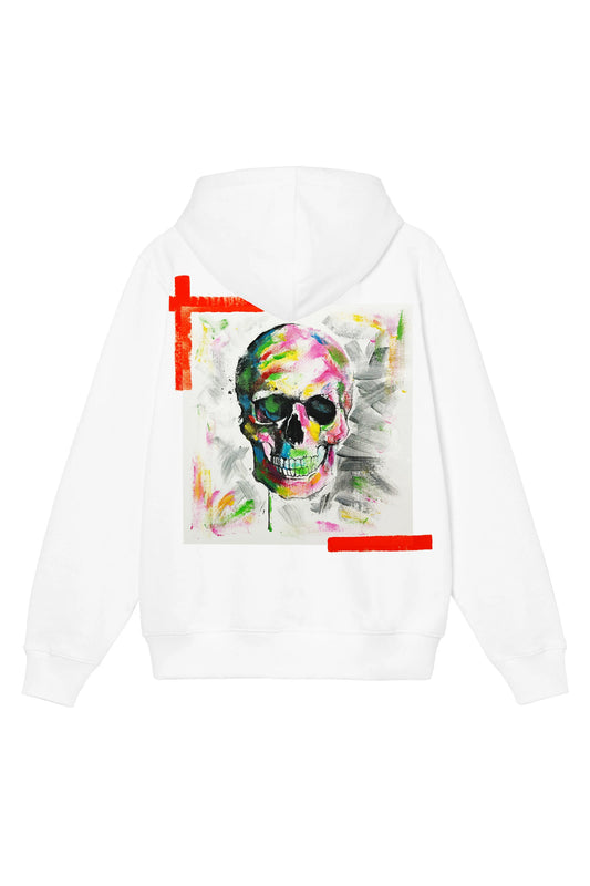 Skull Print W/Hand Painted Art Work Zip Up White