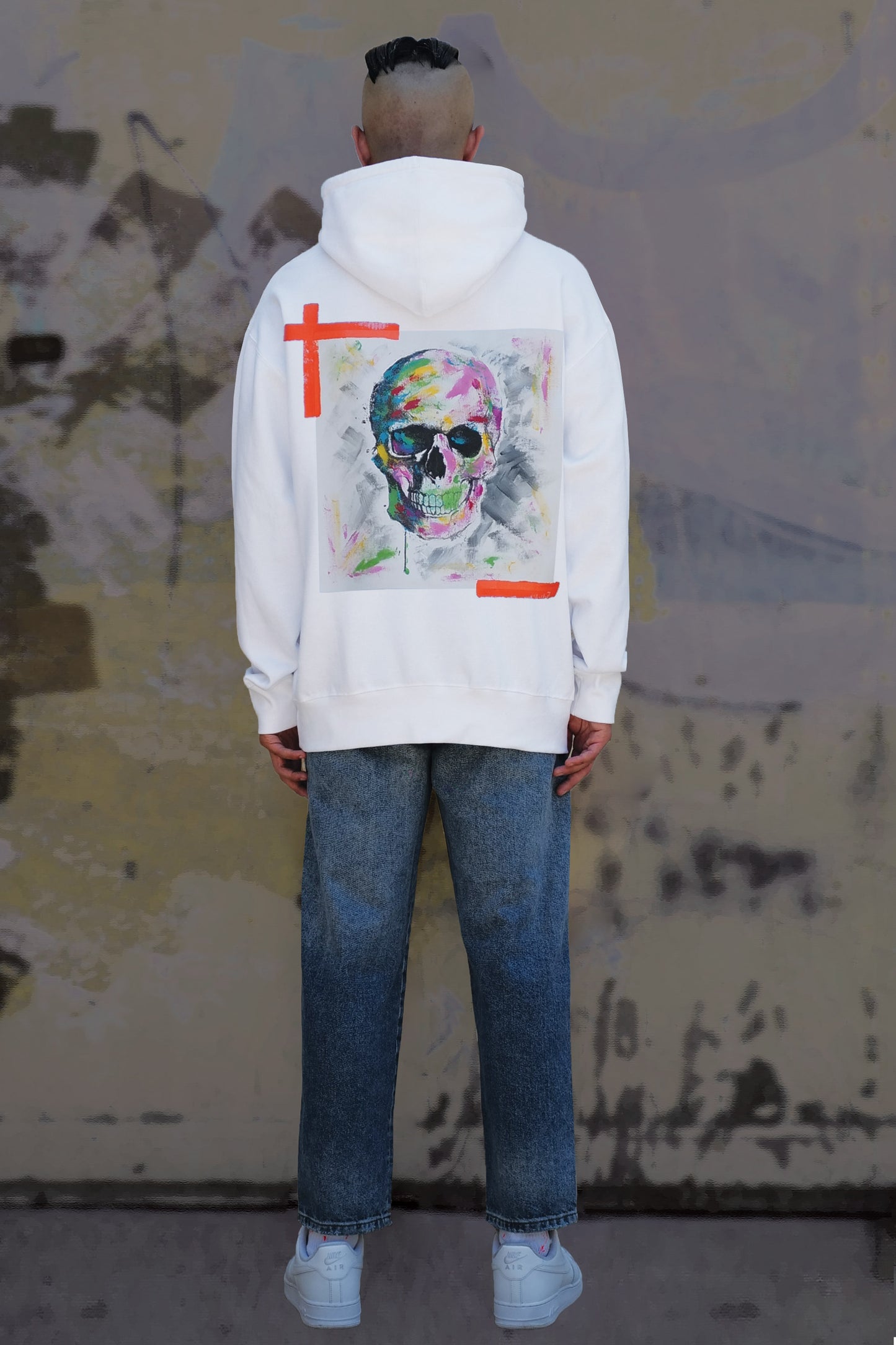 Skull Print W/Hand Painted Art Work Hoodie White