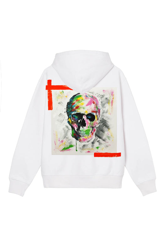 Skull Print W/Hand Painted Art Work Hoodie White