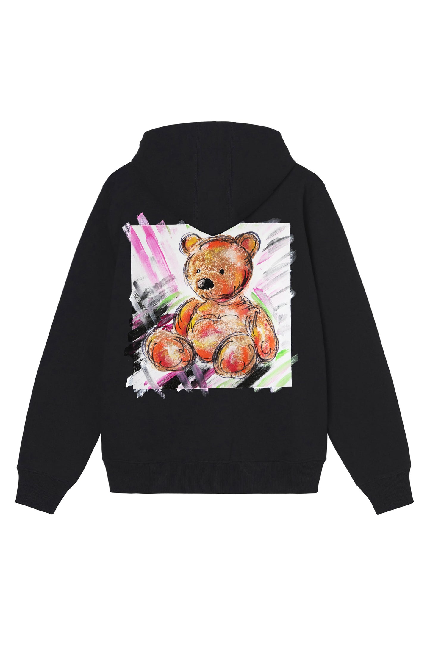 Teddy Bear Print W/Hand Painted Art Work Zip Up Black