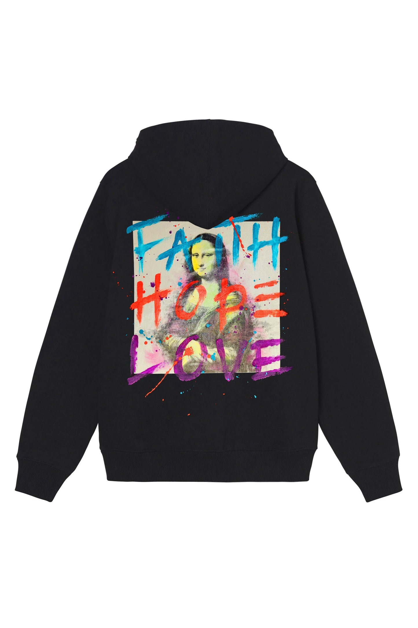 Monalisa Print W/Hand Painted Art Work Zip Up Black