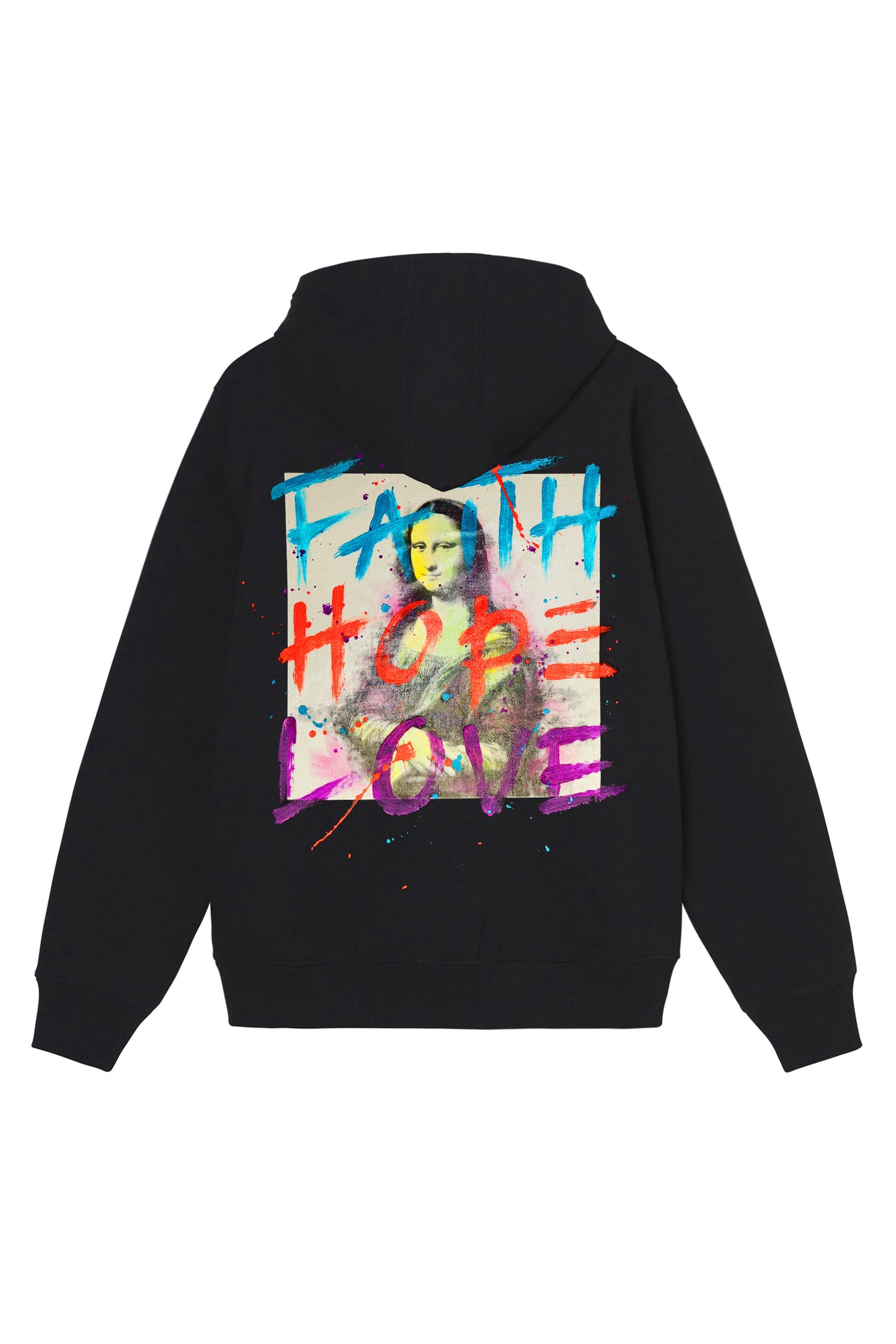 Monalisa Print W/Hand Painted Art Work Zip Up Black