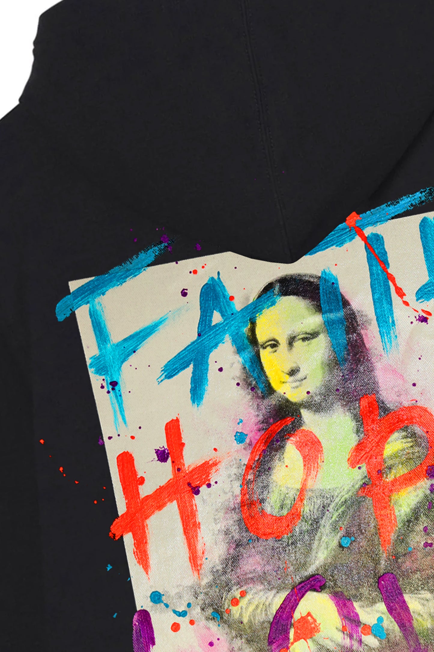 Monalisa Print W/Hand Painted Art Work Zip Up Black