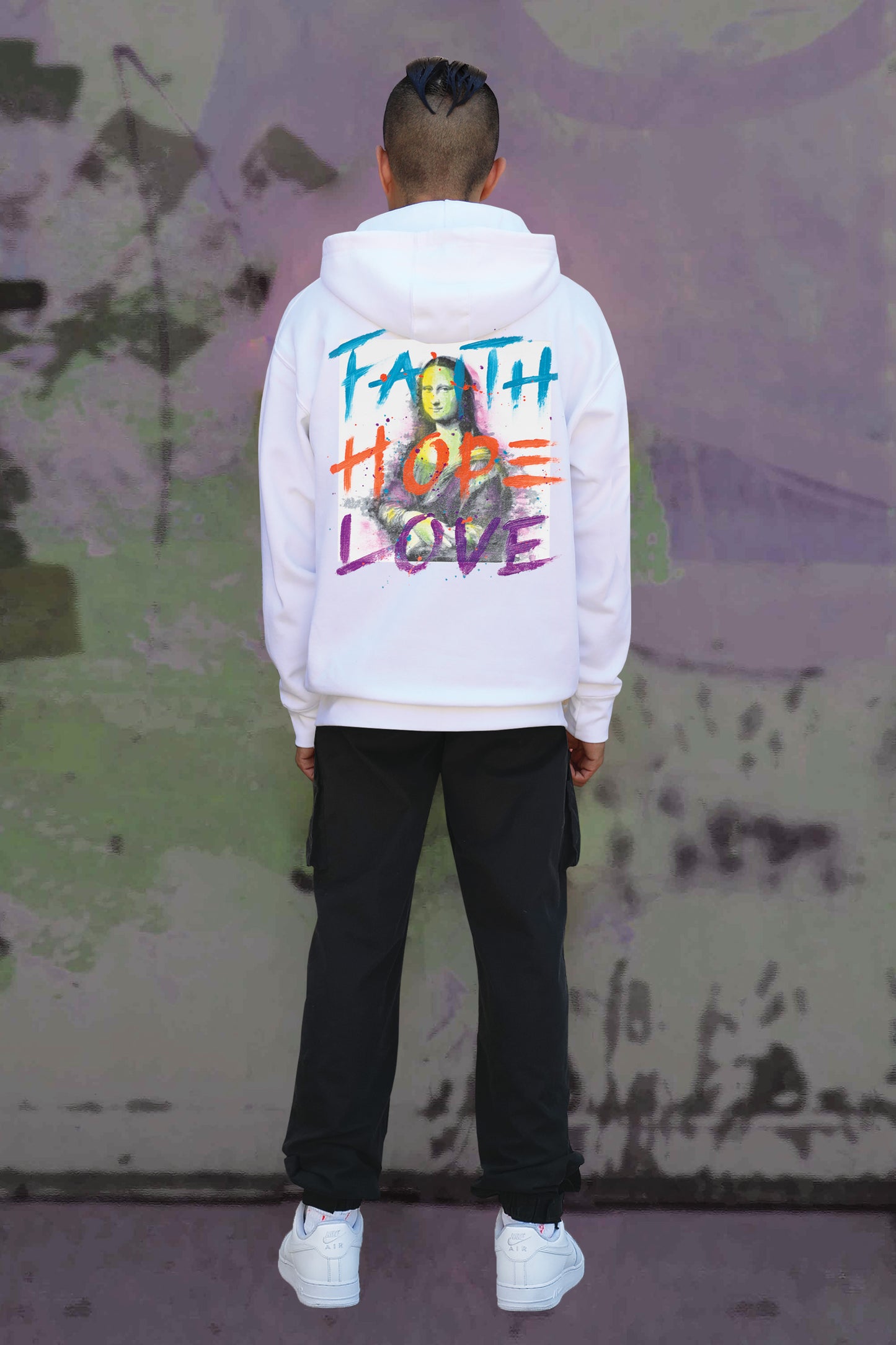 Monalisa Print W/Hand Painted Art Work Zip Up White