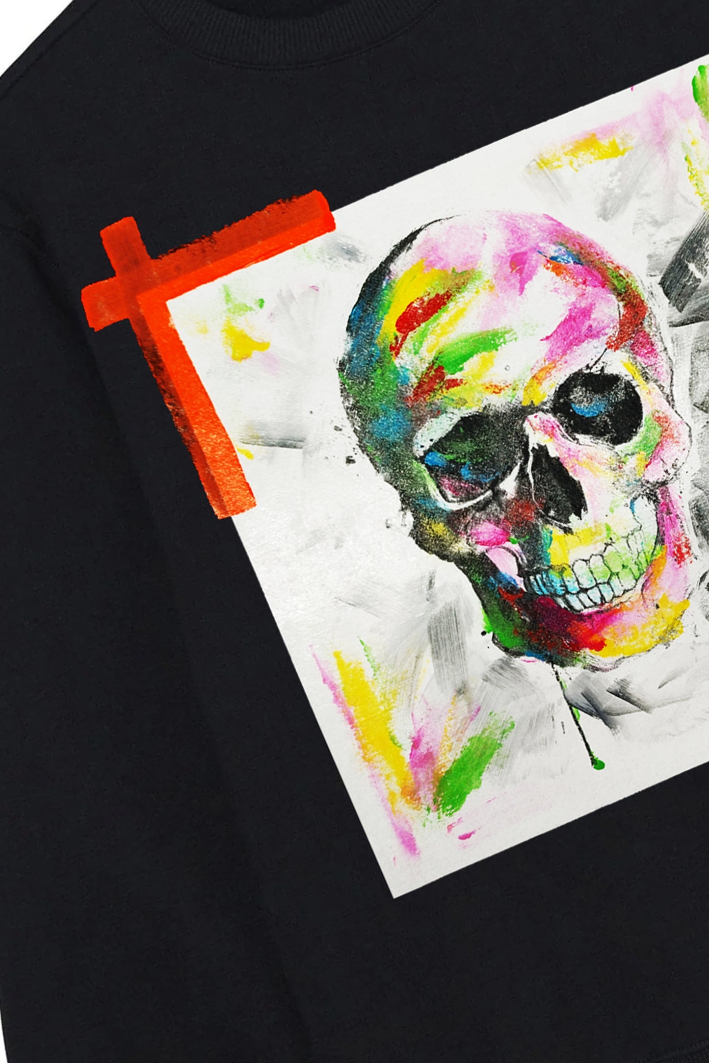 Skull Print W/Hand Painted Art Work Crew Black