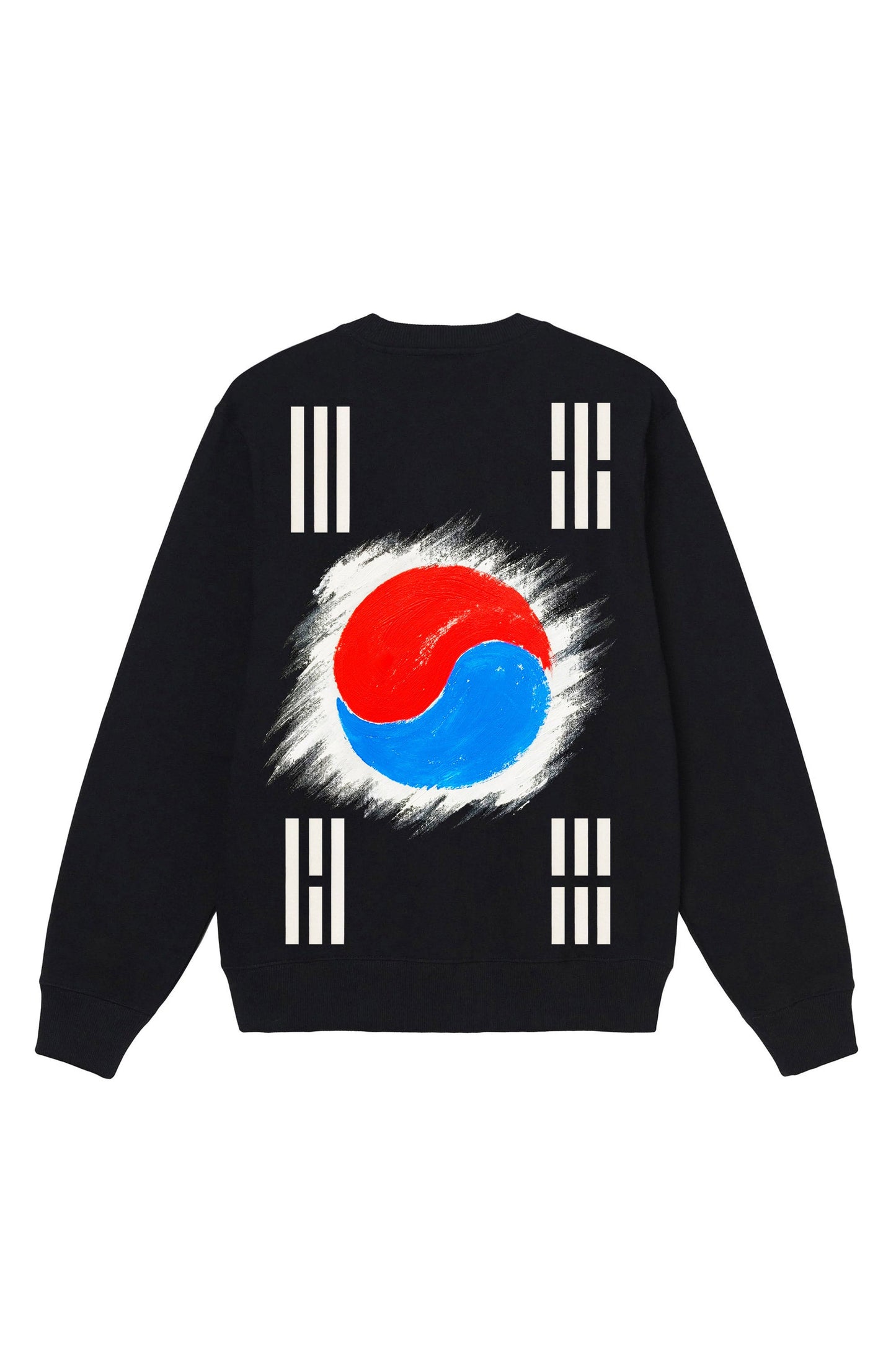 South Korea Flag Hand Painted Art Work Crew Black