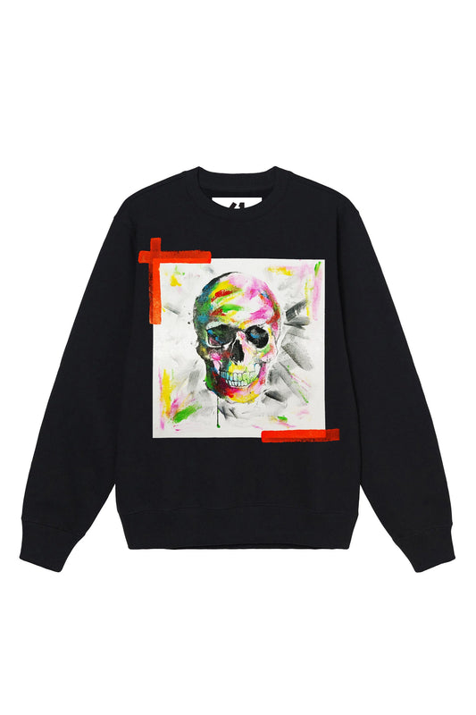 Skull Print W/Hand Painted Art Work Crew Black