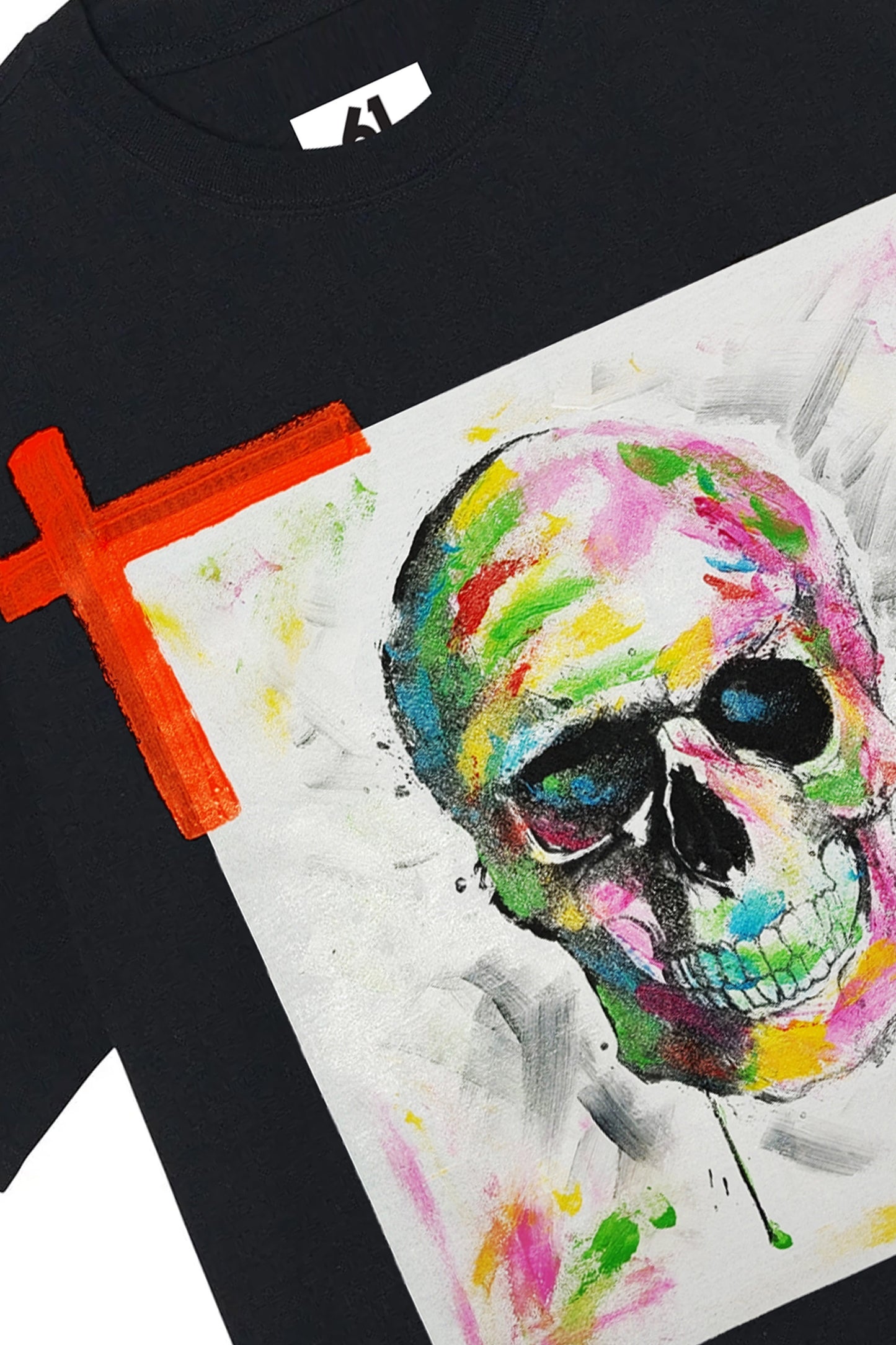 Skull Print W/Hand Painted Art Work Tee Black