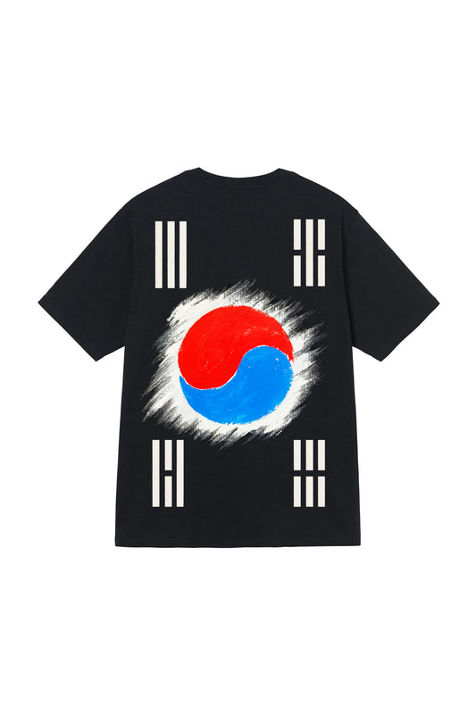 South Korea Flag Hand Painted Art Work Tee Black