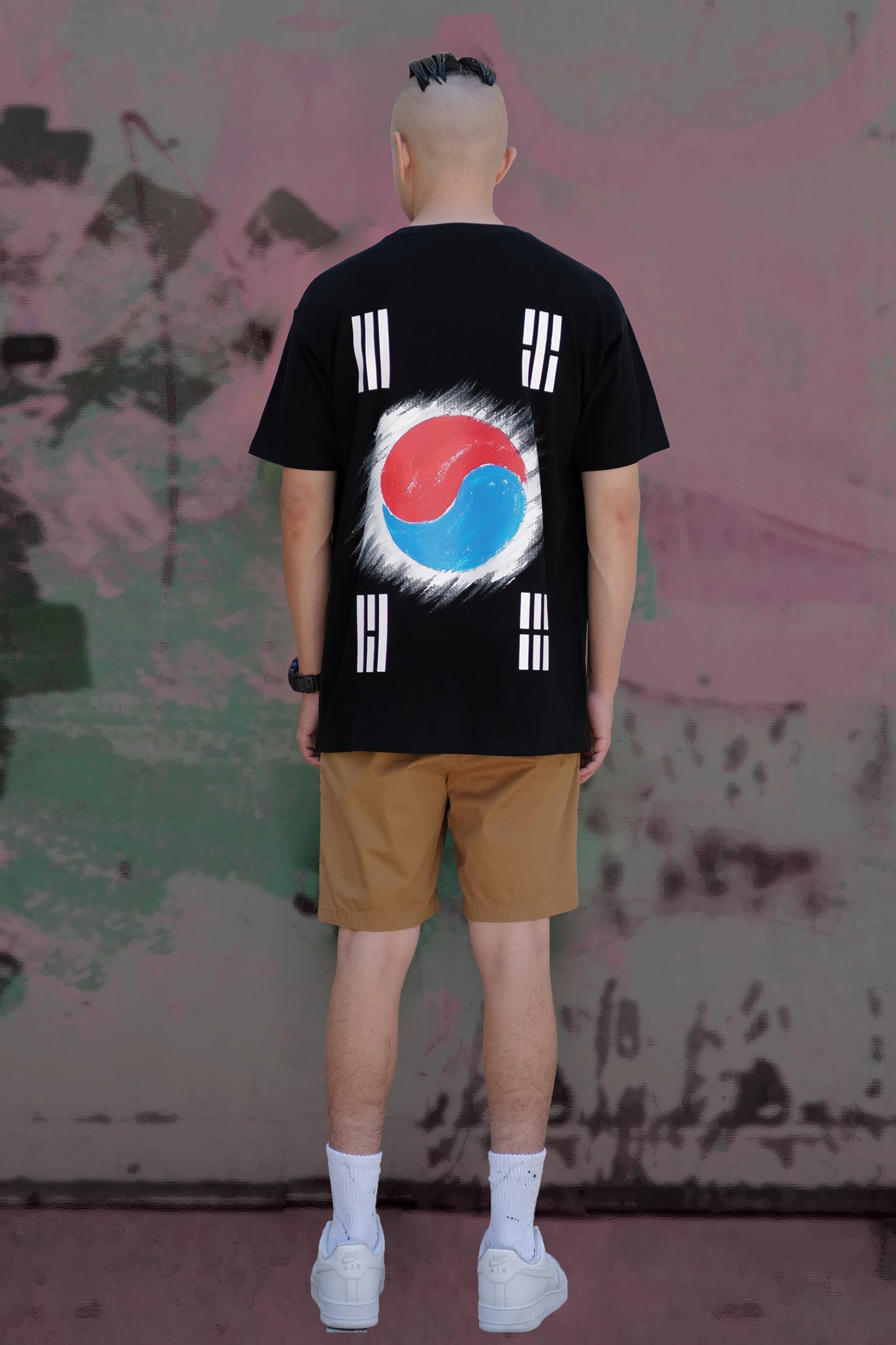 South Korea Flag Hand Painted Art Work Tee Black