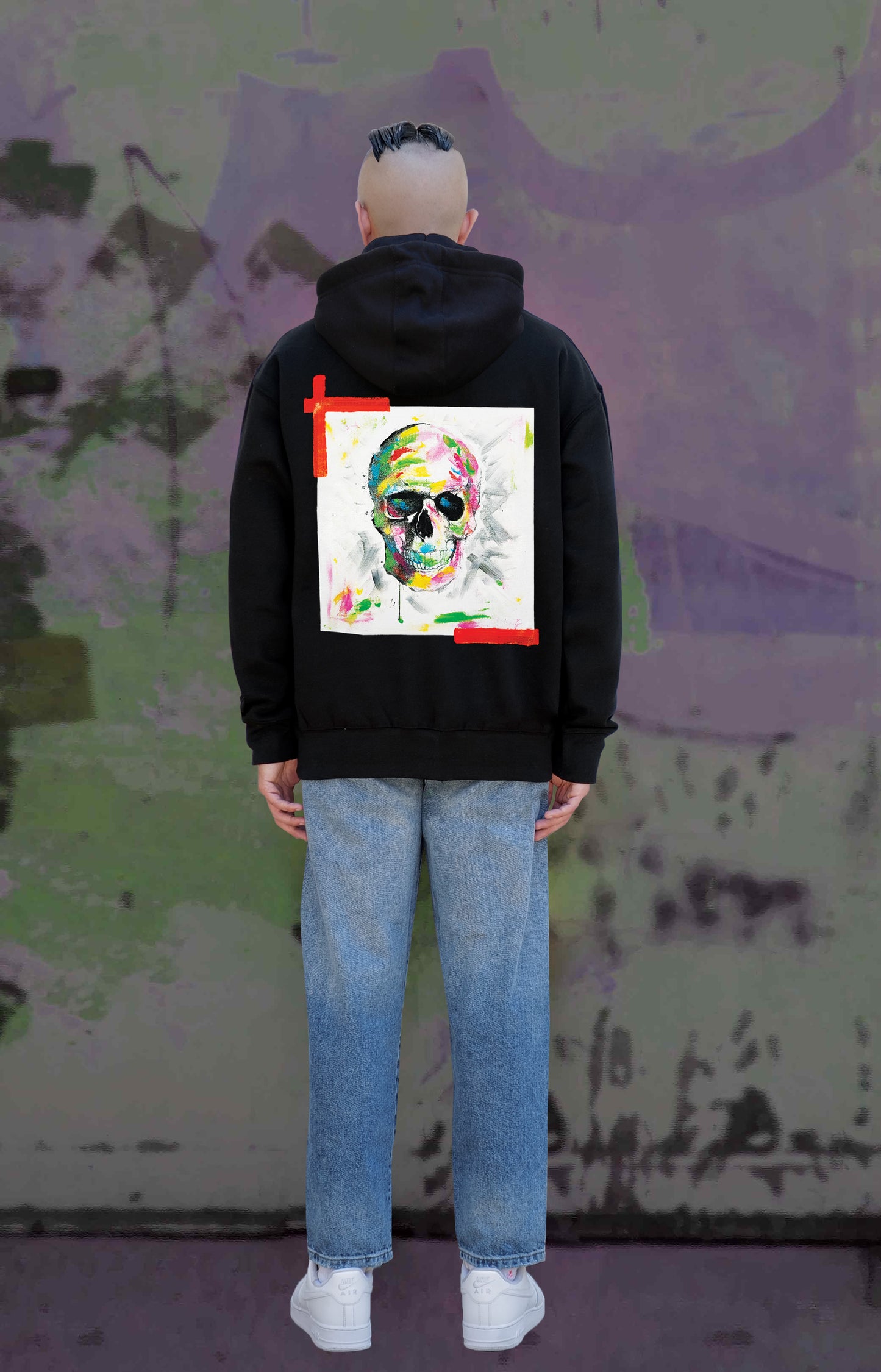 Skull Print W/Hand Painted Art Work Zip Up Black