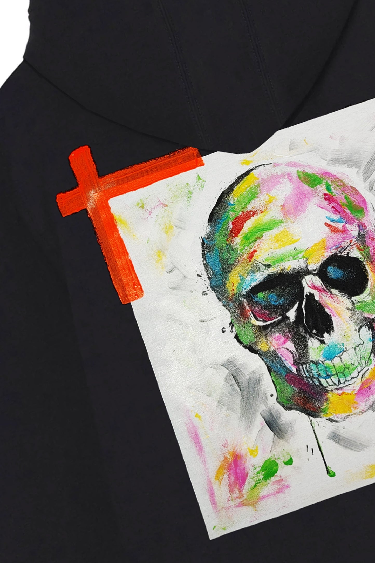 Skull Print W/Hand Painted Art Work Zip Up Black