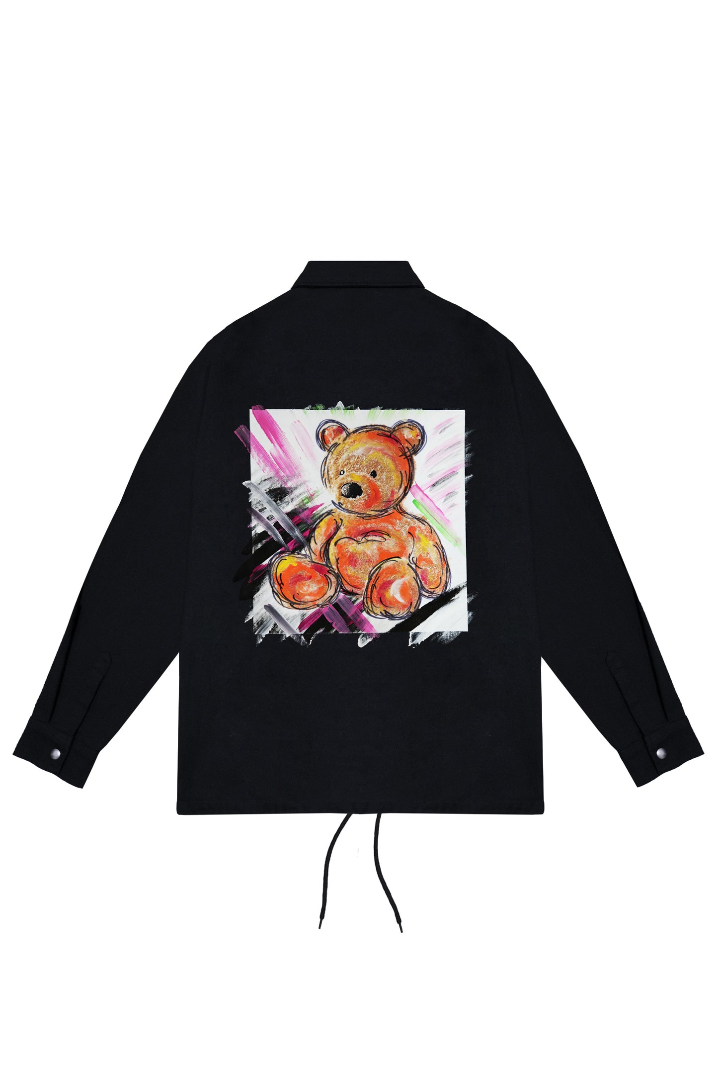 Teddy Bear Print W/Hand Painted Art Work Black Denim Jacket