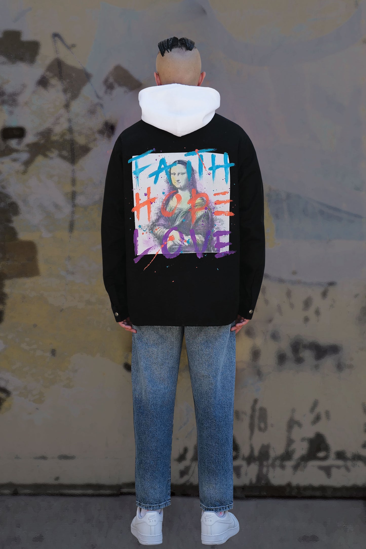 Monalisa Print W/Hand Painted Art Work Black Denim Jacket