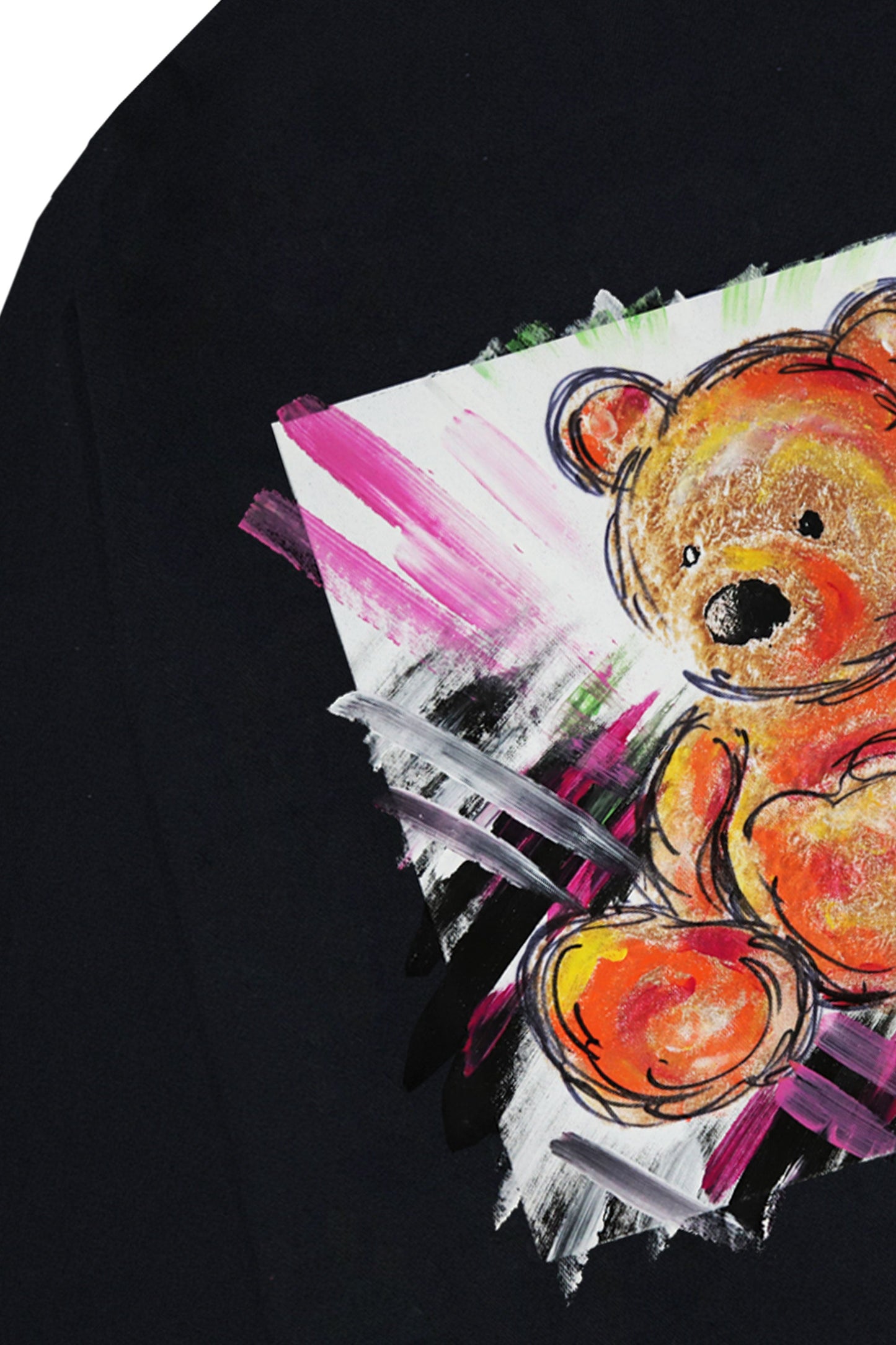 Teddy Bear Print W/Hand Painted Art Work Black Denim Jacket