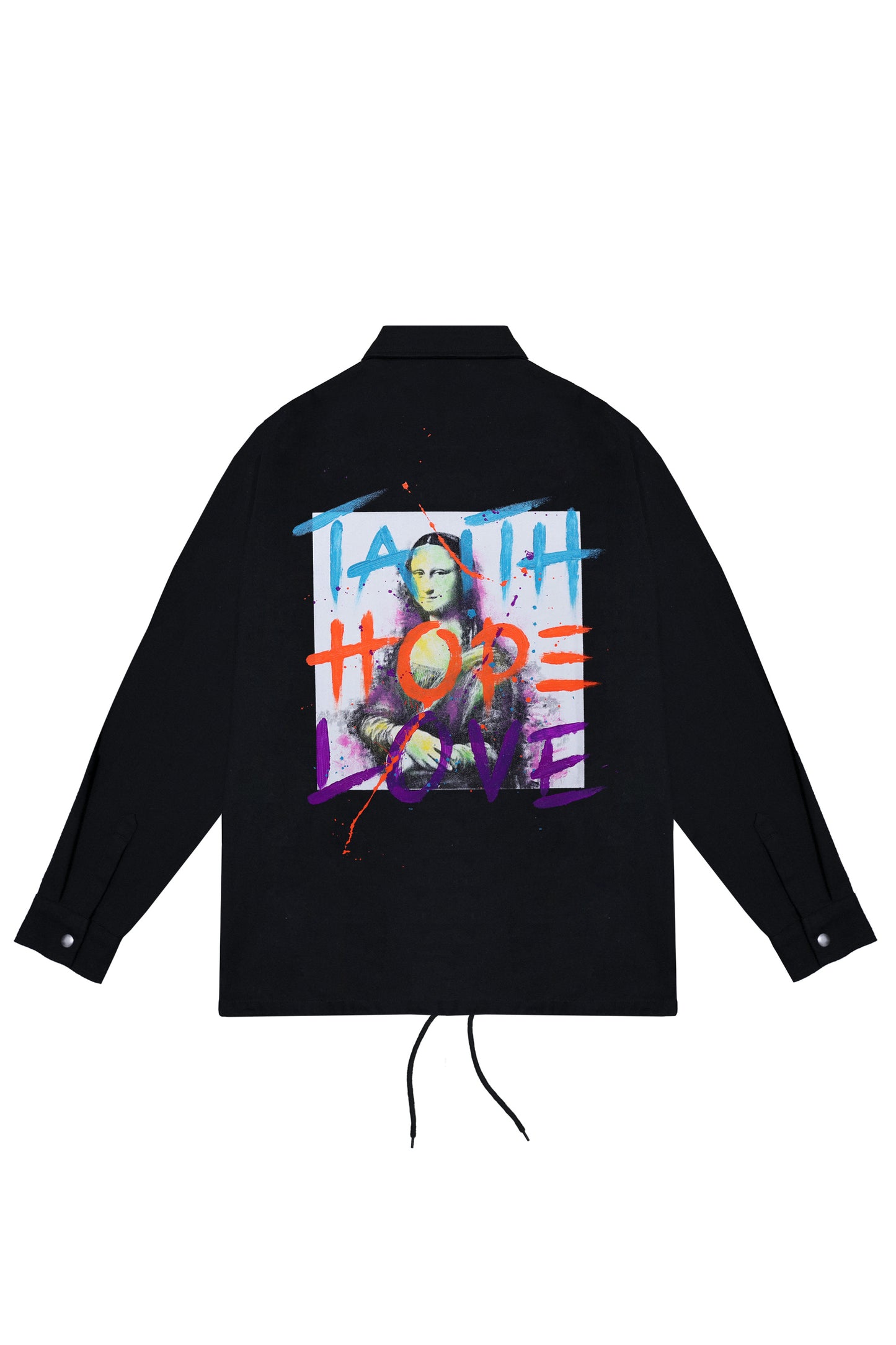 Monalisa Print W/Hand Painted Art Work Black Denim Jacket