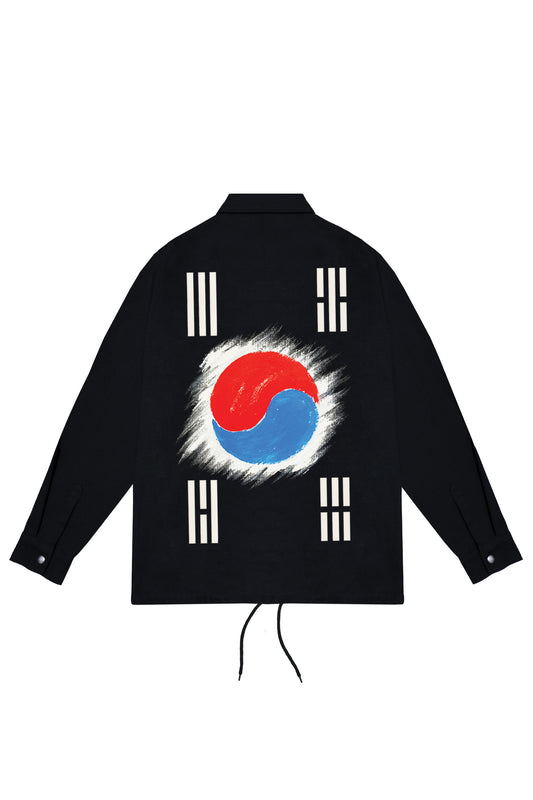 South Korea Flag Hand Painted Art Work Black Denim Jacket