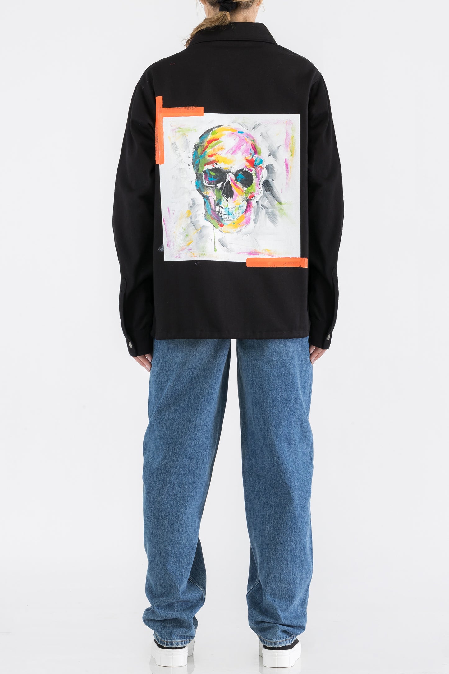 Skull Print W/Hand Painted Art Work Black Denim Jacket