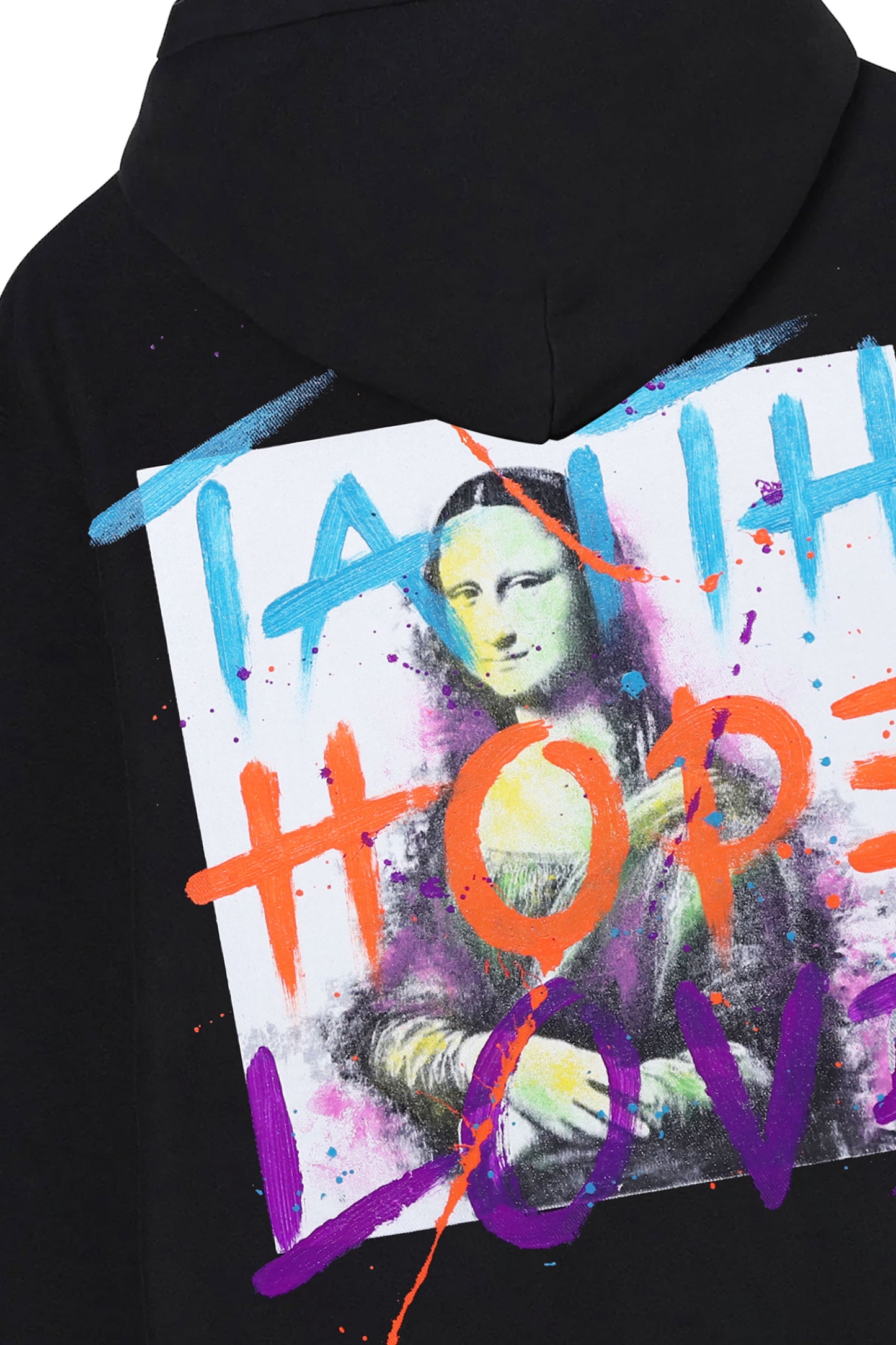 Monalisa Print W/Hand Painted Art Work Hoodie Black