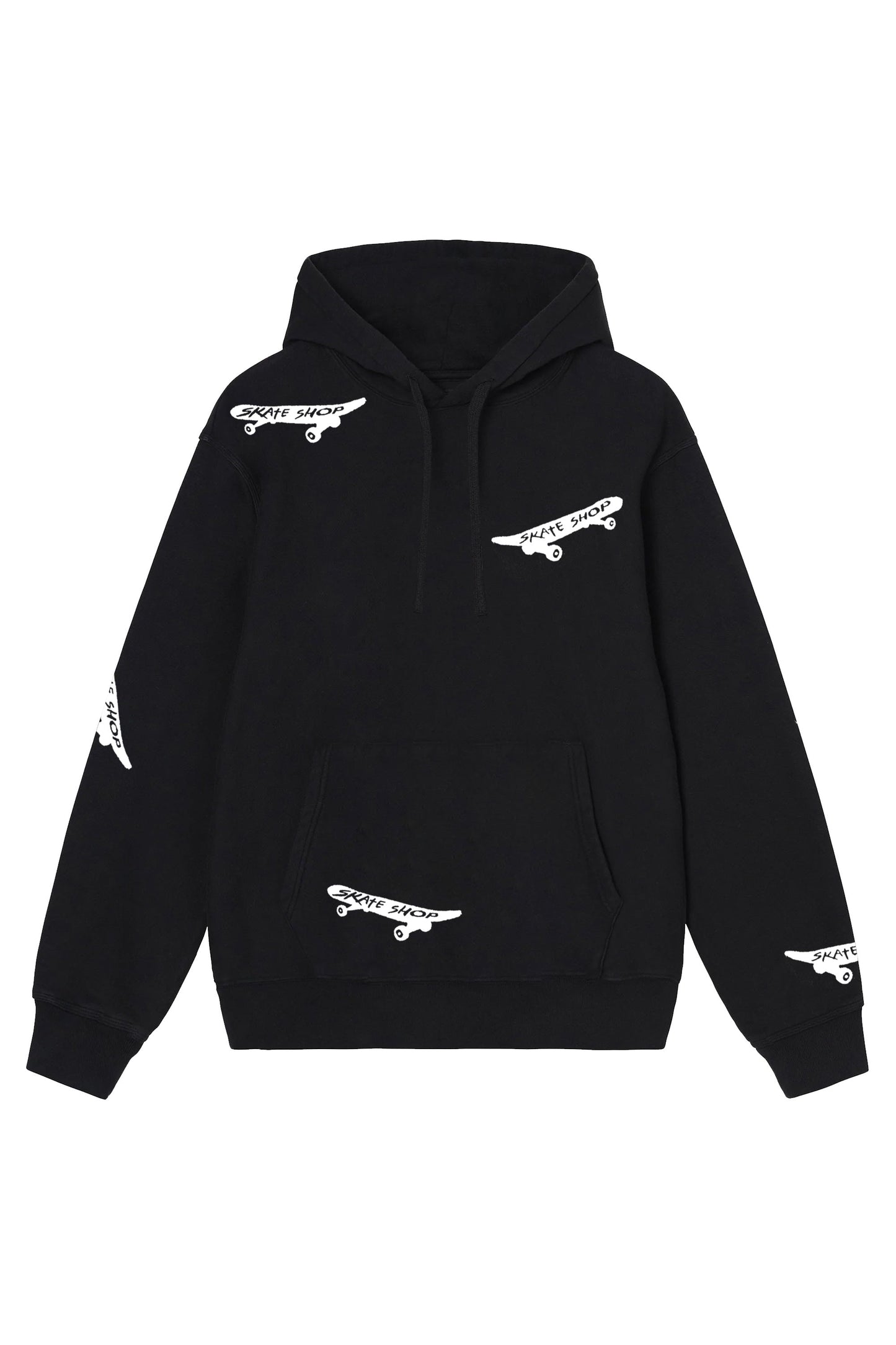 Skateboard Hand Painted Art Work Hoodie Black - White