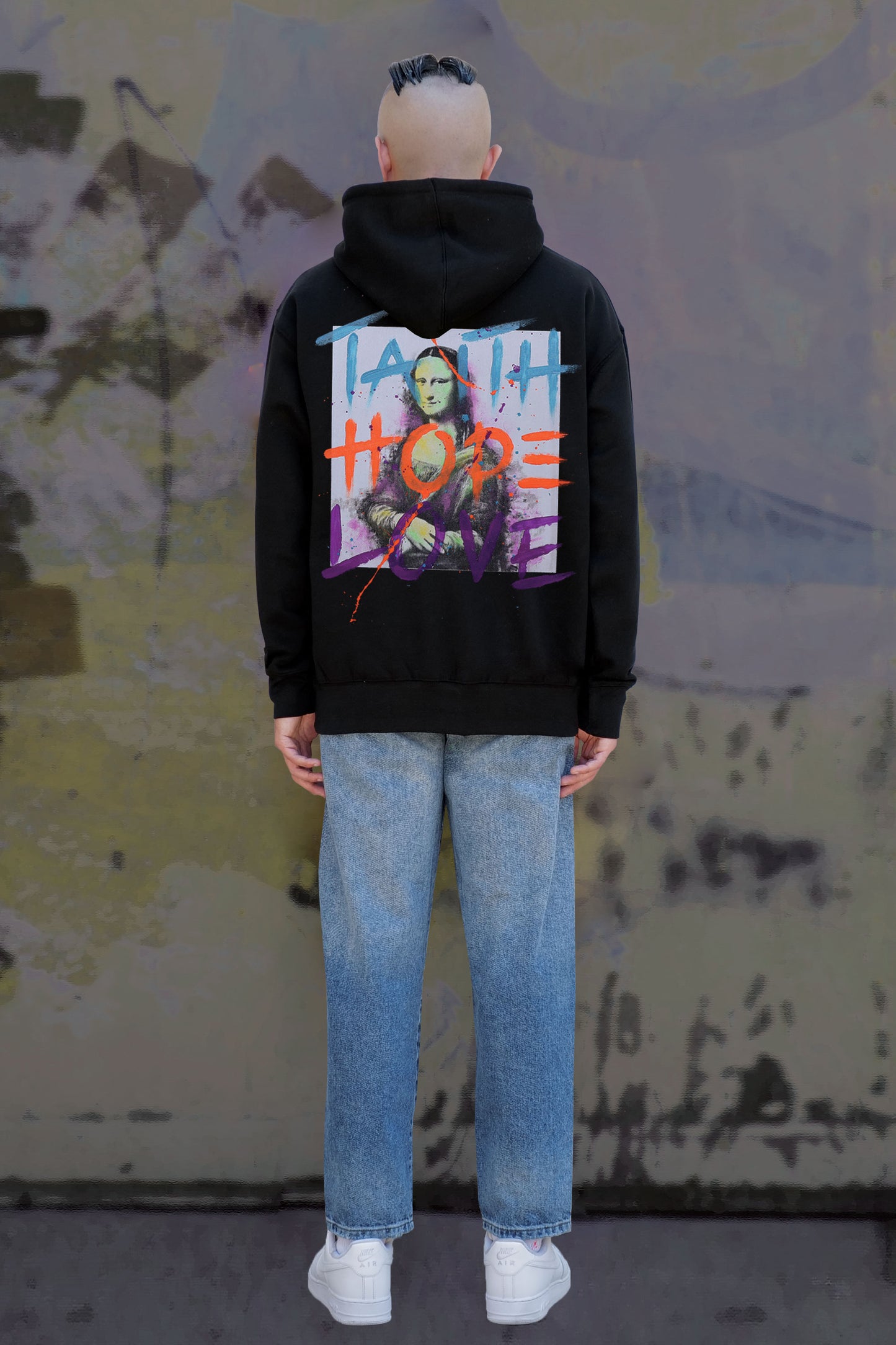 Monalisa Print W/Hand Painted Art Work Hoodie Black