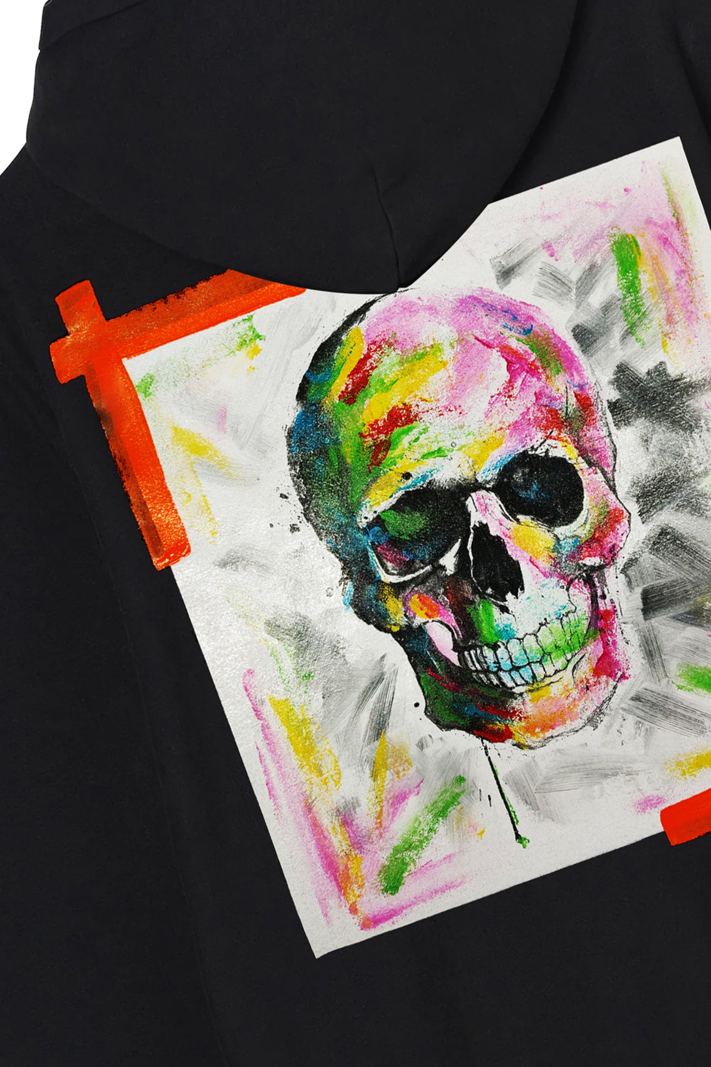 Skull Print W/Hand Painted Art Work Hoodie Black