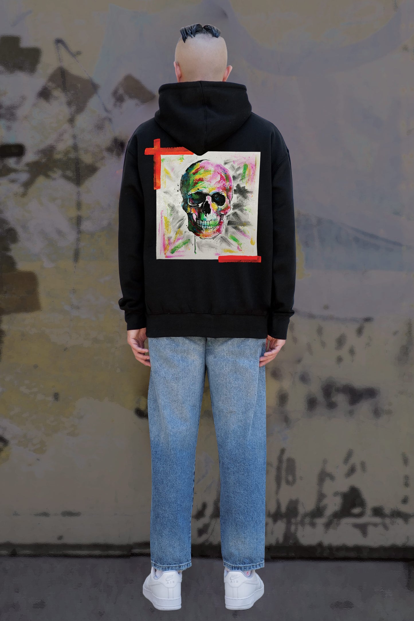 Skull Print W/Hand Painted Art Work Hoodie Black