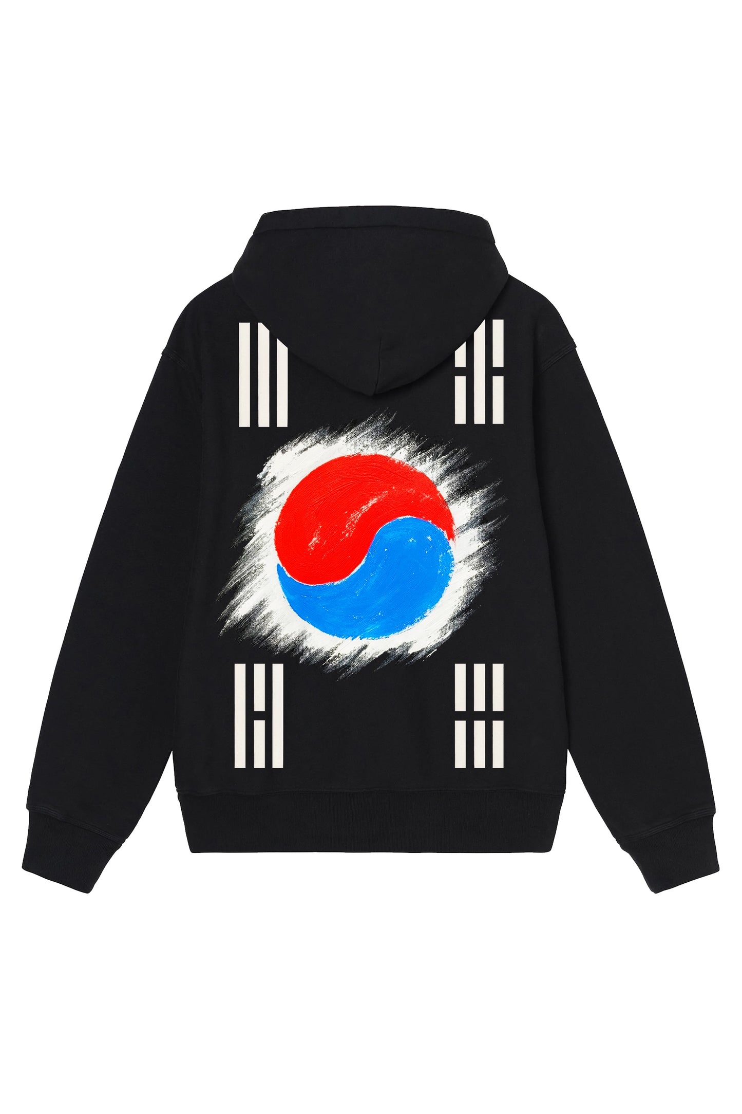 South Korea Flag Hand Painted Art Work Hoodie Black