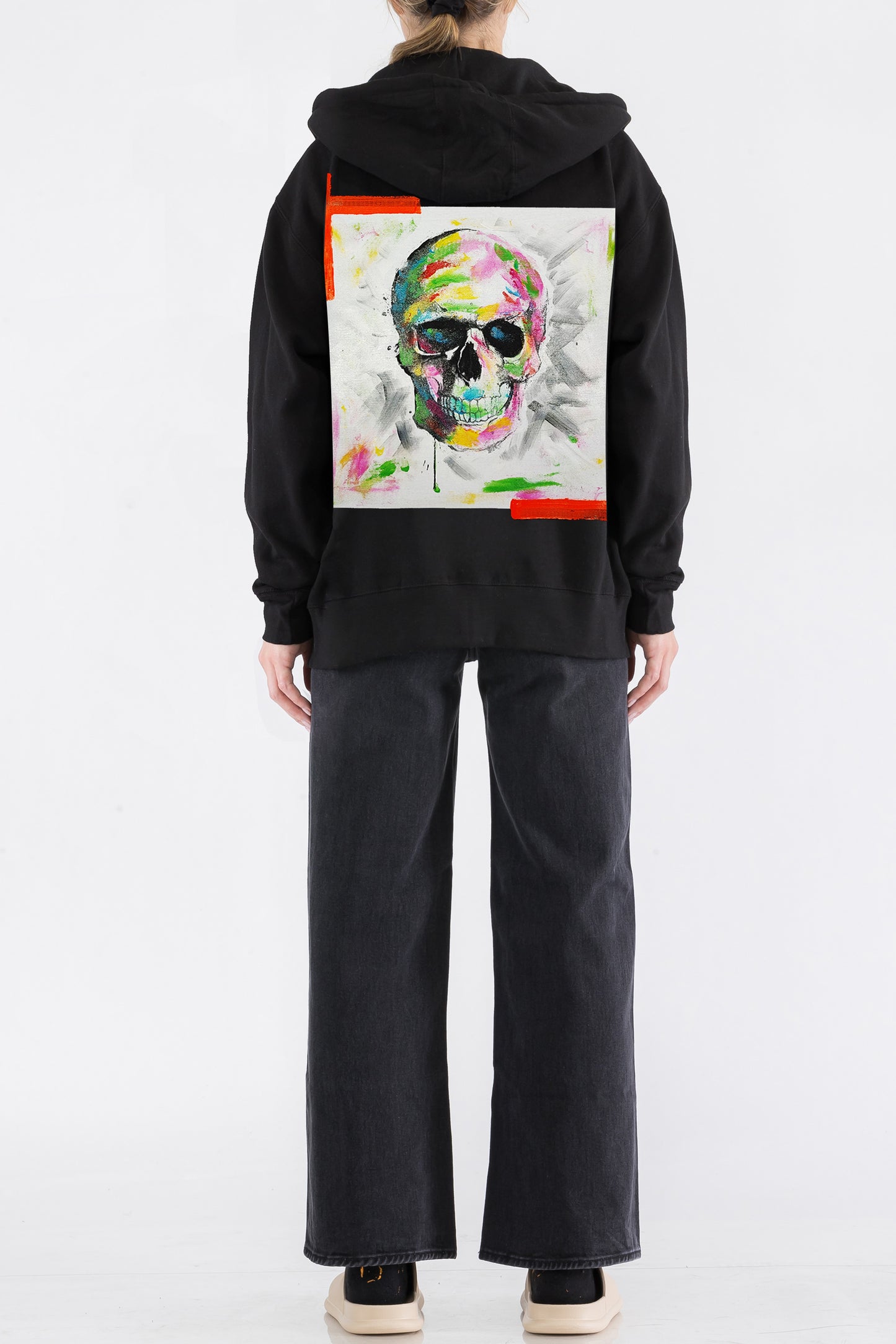 Skull Print W/Hand Painted Art Work Zip Up Black