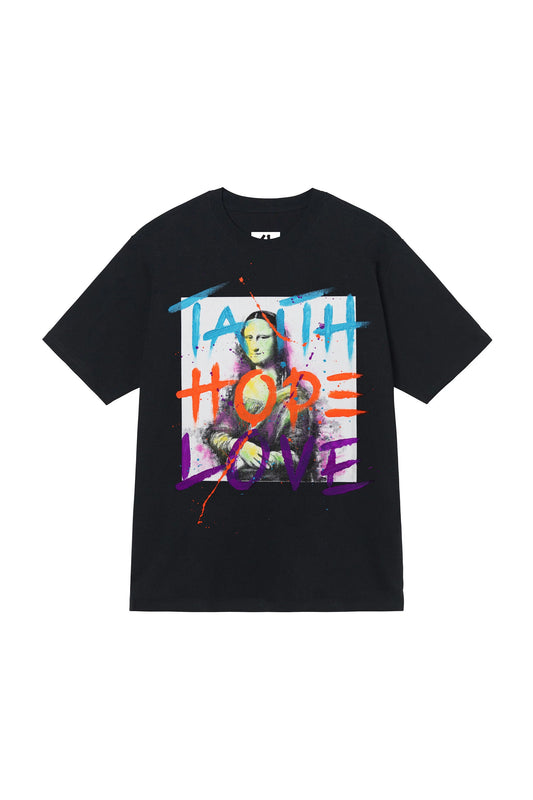 Monalisa Print W/Hand Painted Art Work Tee Black