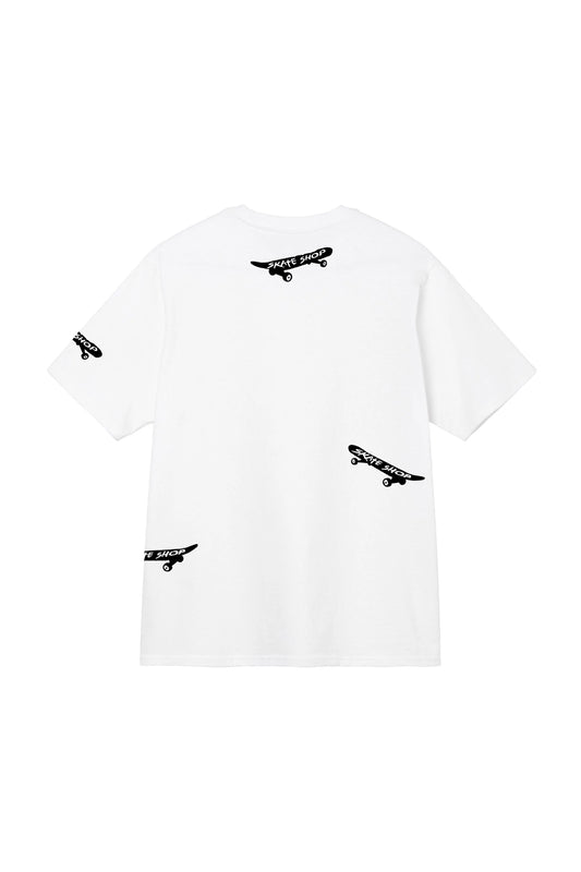 Skateboard Hand Painted Art Work Tee White - Black